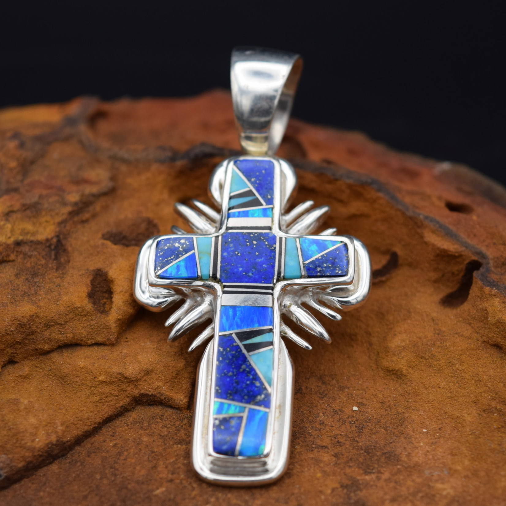 LAPIS BLUE PEARL CROSS PENDANT