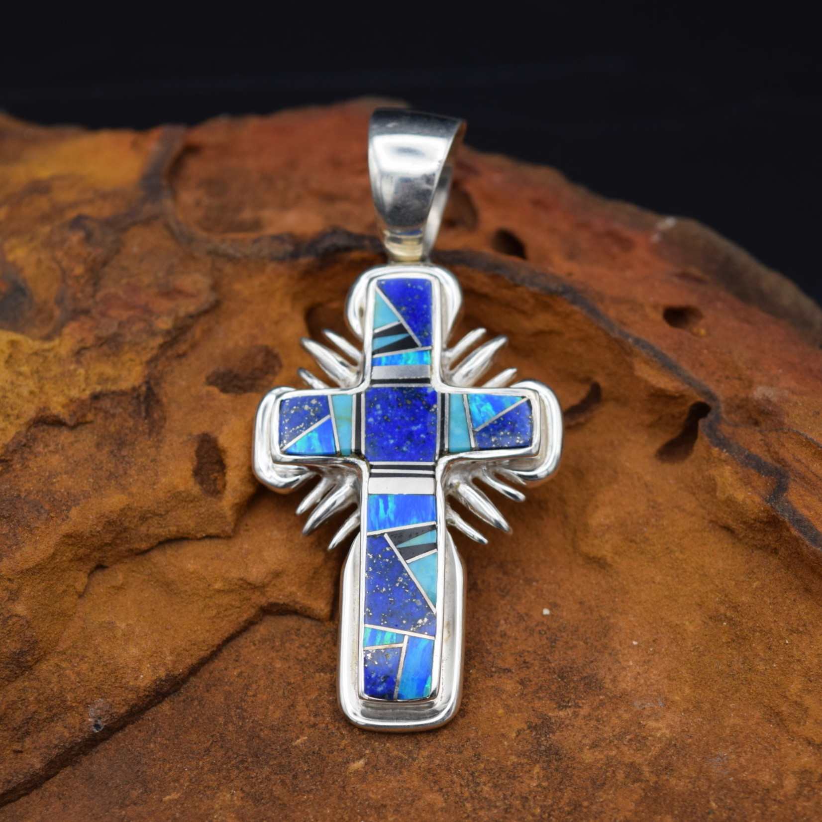 LAPIS BLUE PEARL CROSS PENDANT