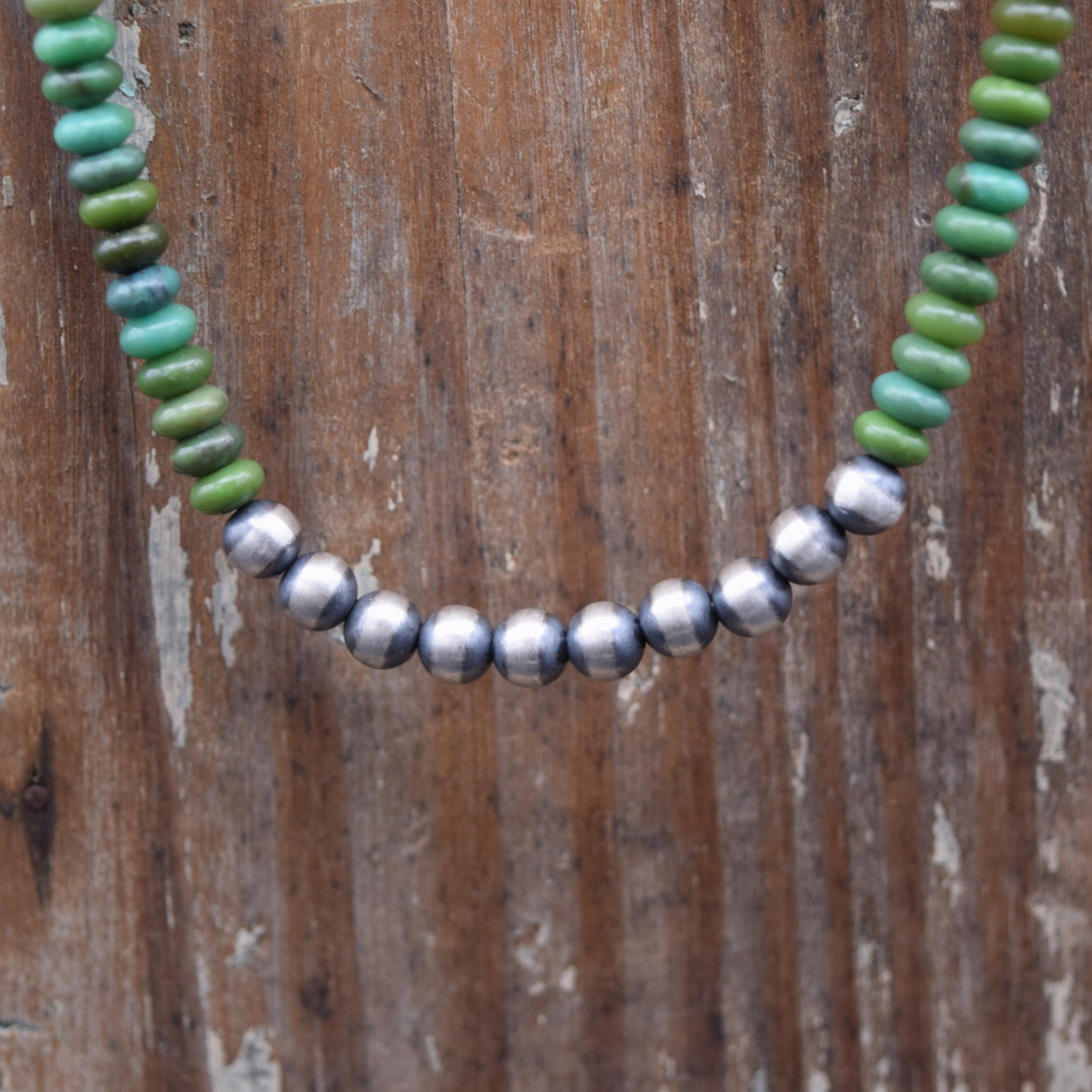 NAVAJO PEARL NECKLACE GREEN TURQUOISE, 18"