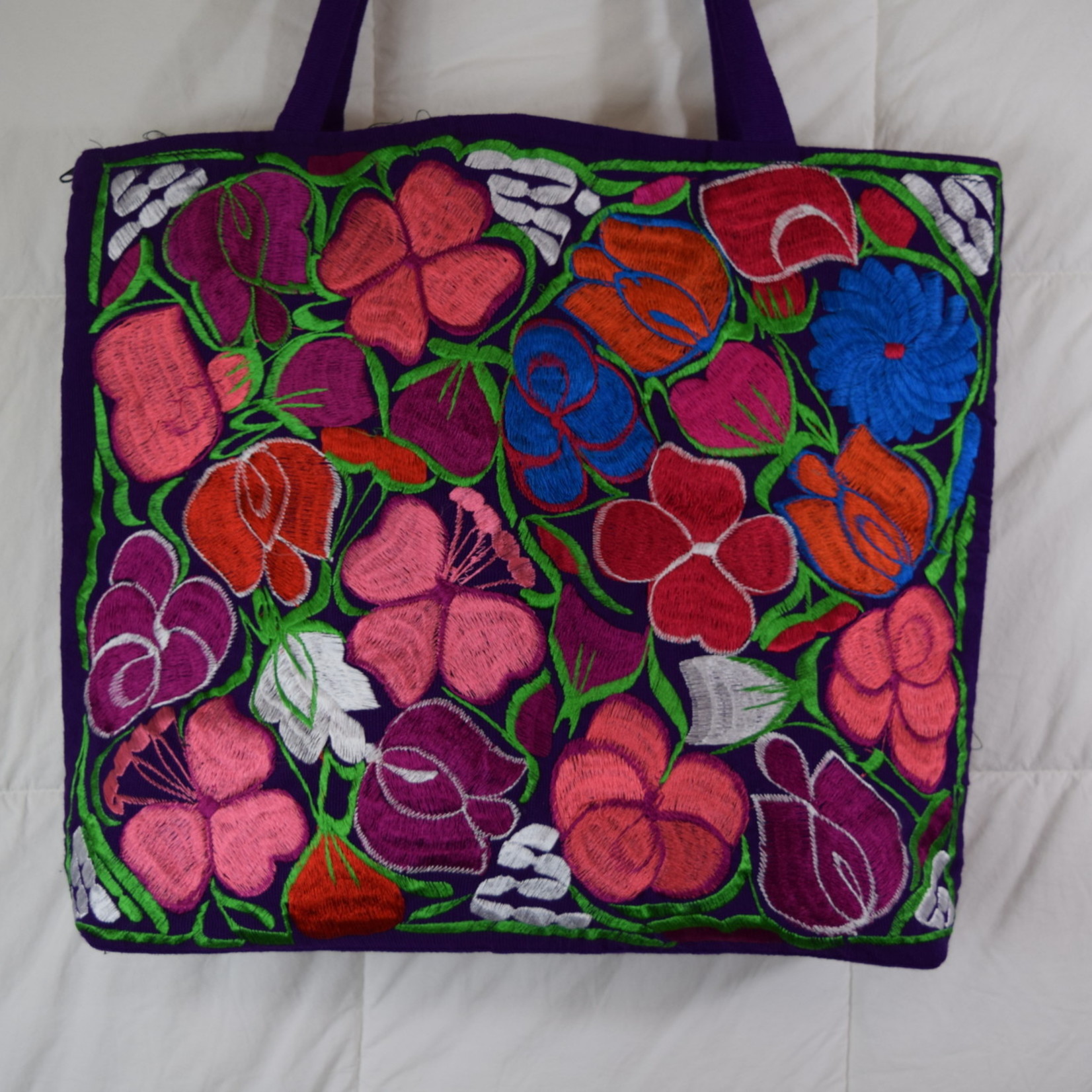 Purple Floral Embroidered Tote