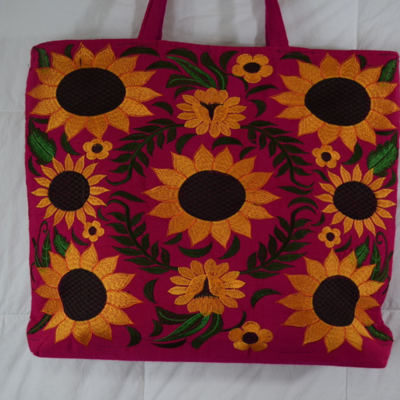 Pink Sunflower Embroidered Tote