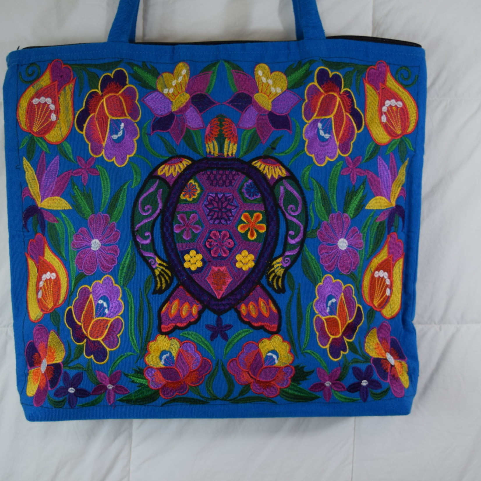 Blue Turtle Embroidered Tote