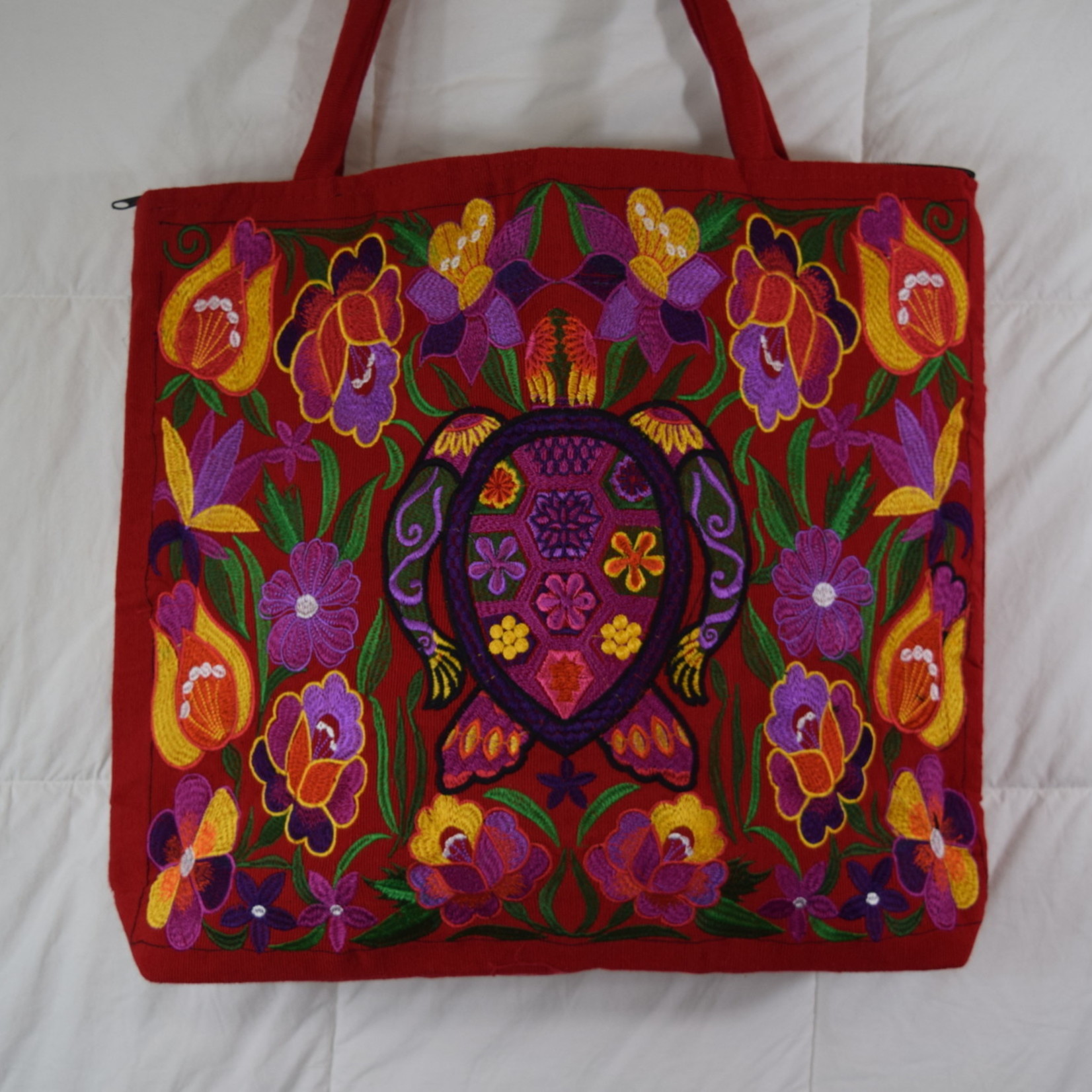 Red Turtle Embroidered Tote
