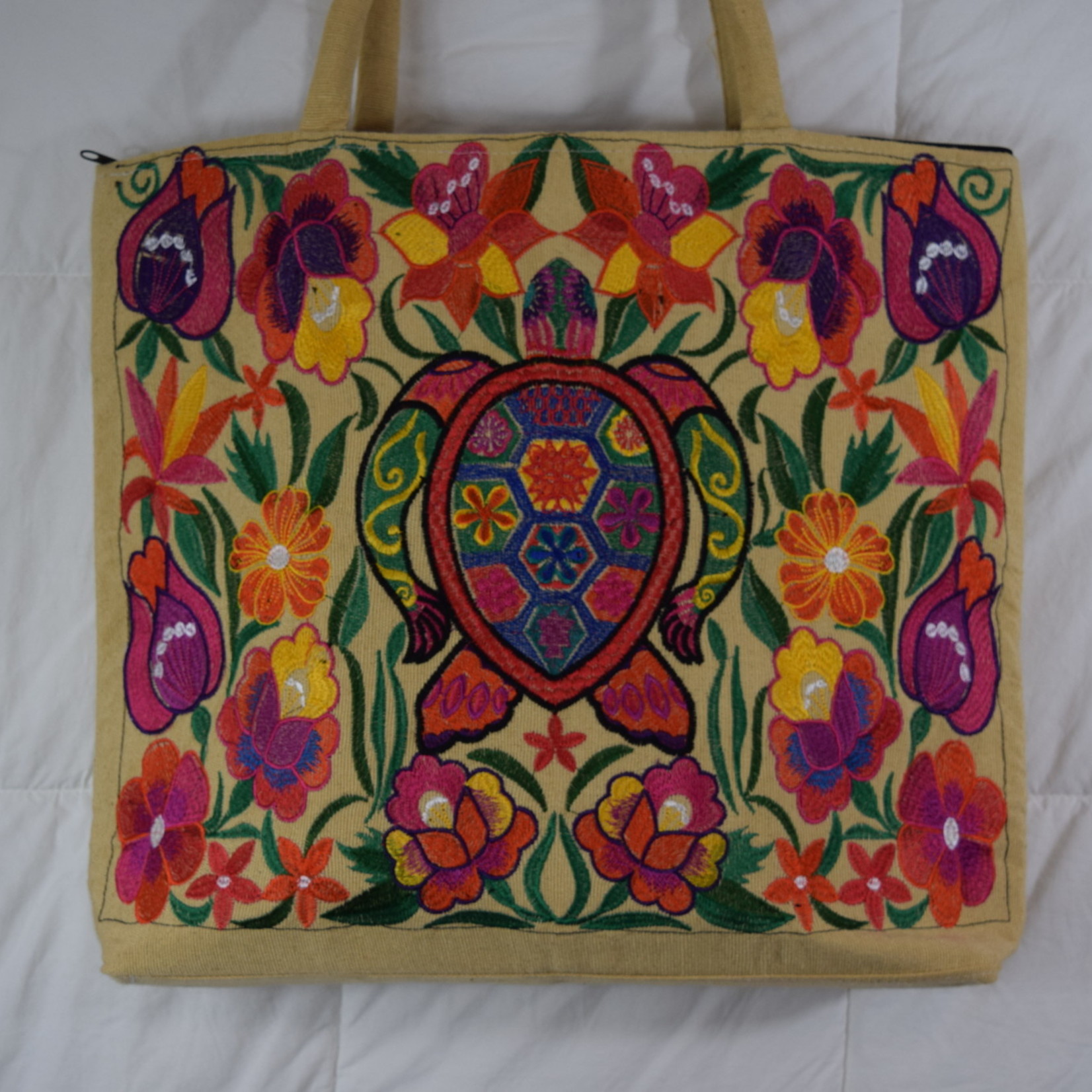 Sand Turtle Embroidered Tote