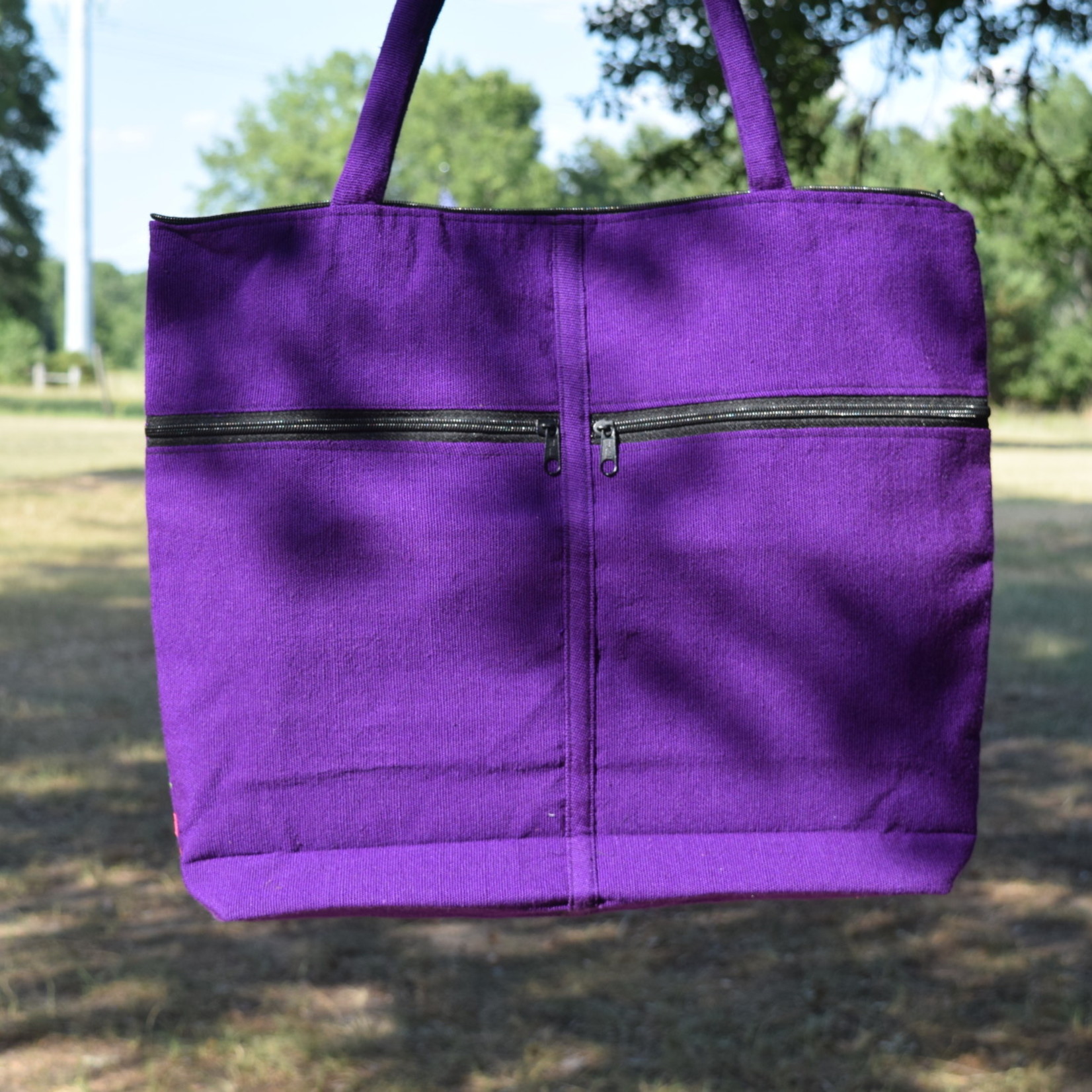 Purple Black Sugar Skull Embroidered Tote