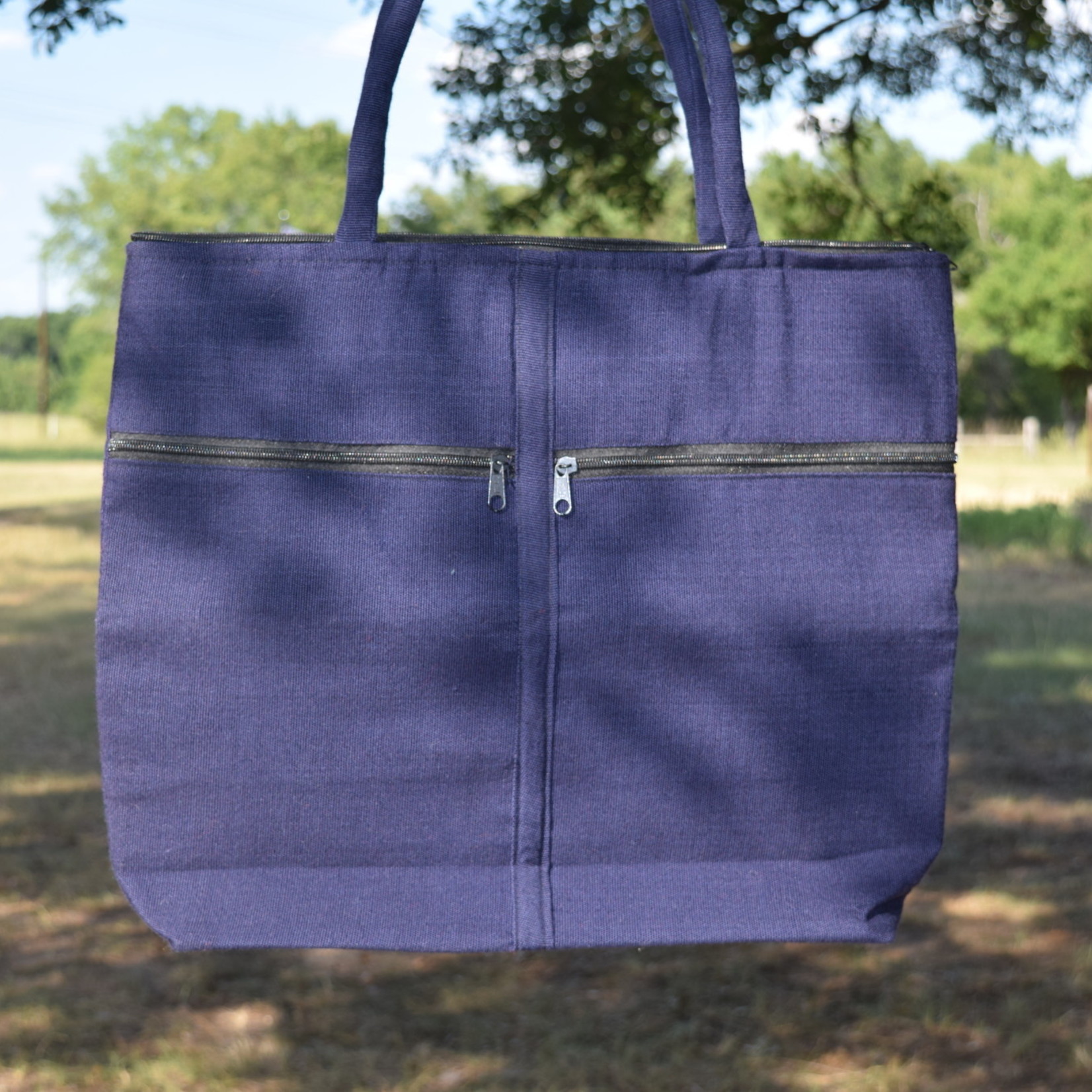 Navy Floral Embroidered Tote