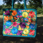 Turquoise Floral Embroidered Tote