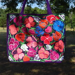 Purple Floral Embroidered Tote