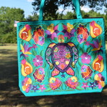 Turquoise Turtle Embroidered Tote