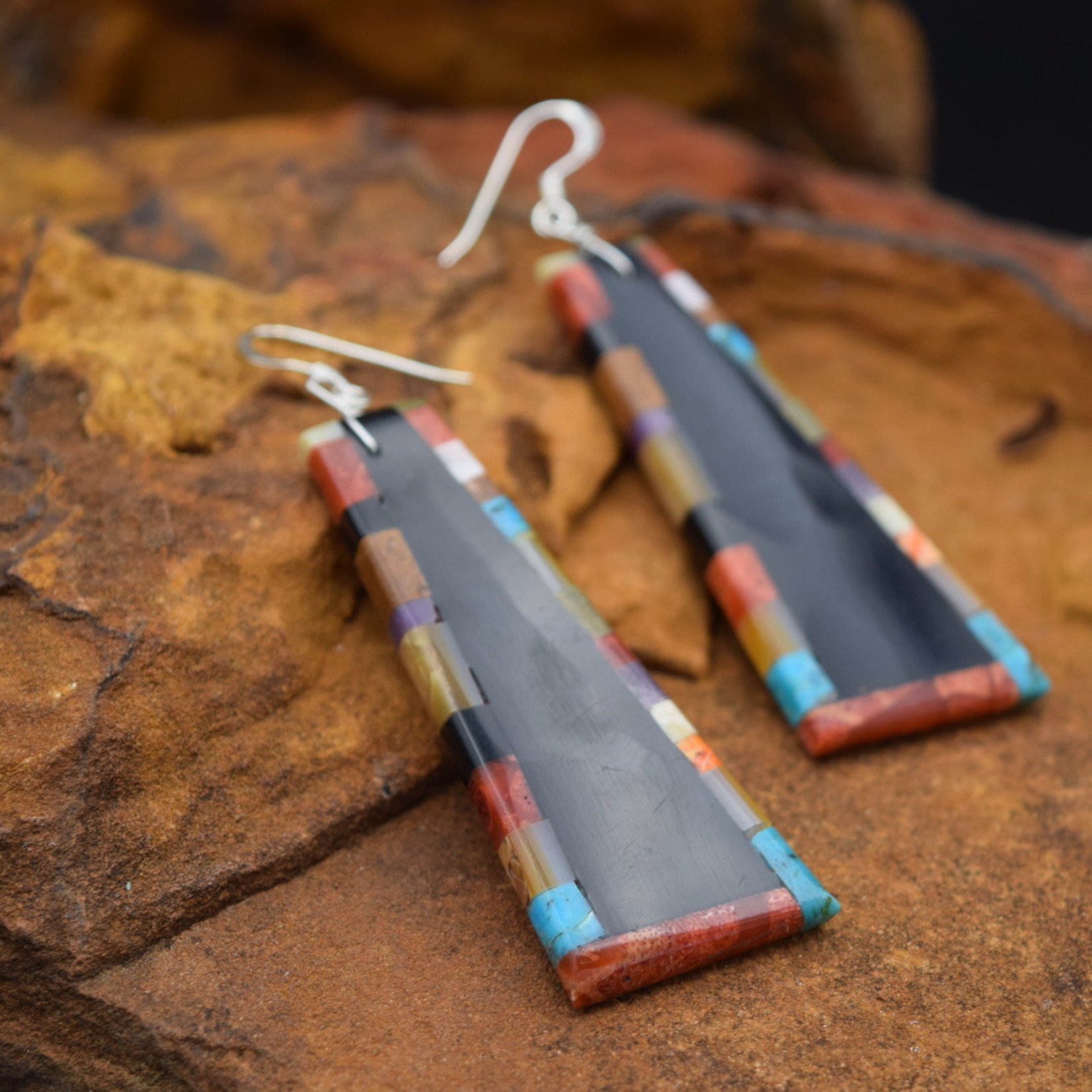 BLACK MULTI COLORED SLAB EARRINGS