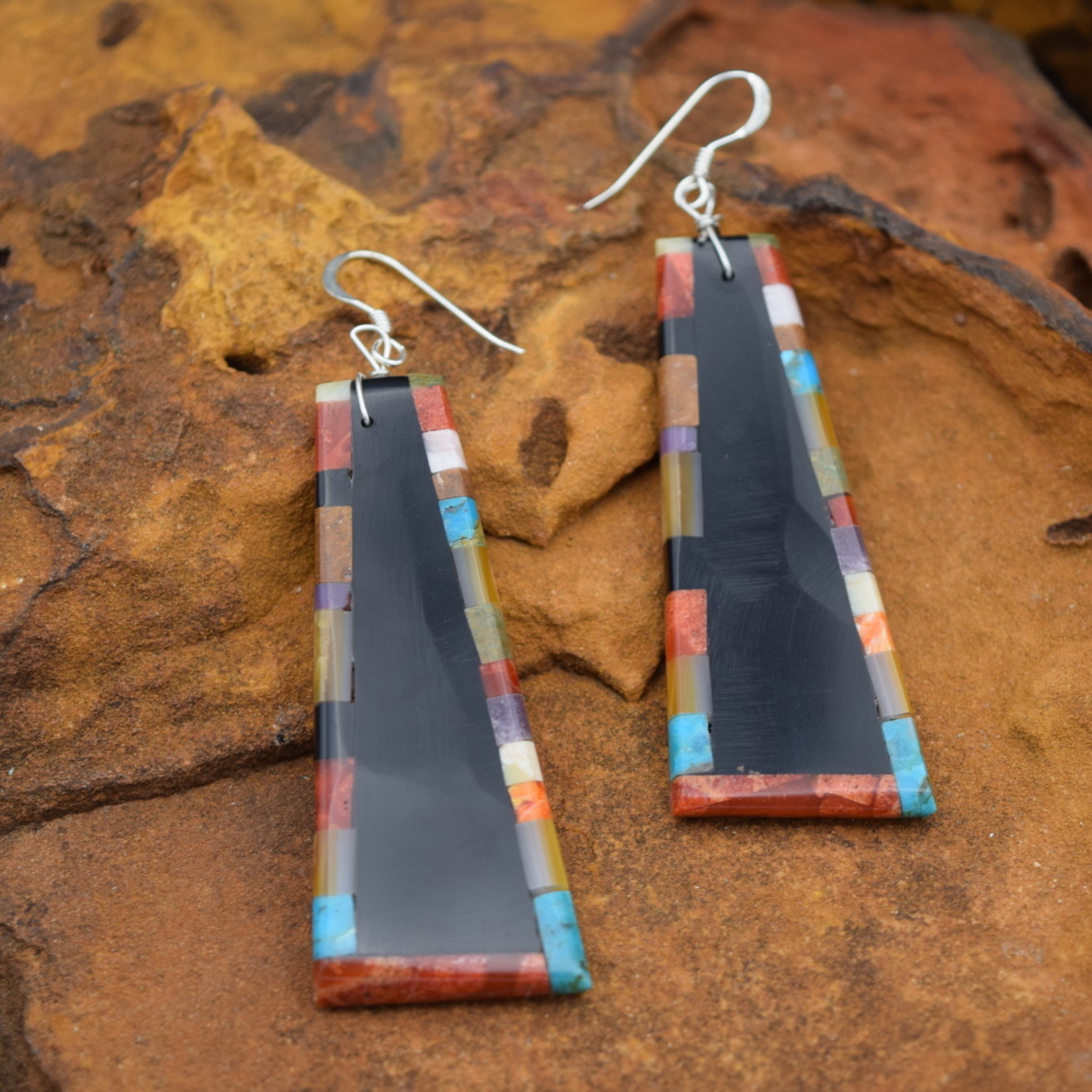 BLACK MULTI COLORED SLAB EARRINGS