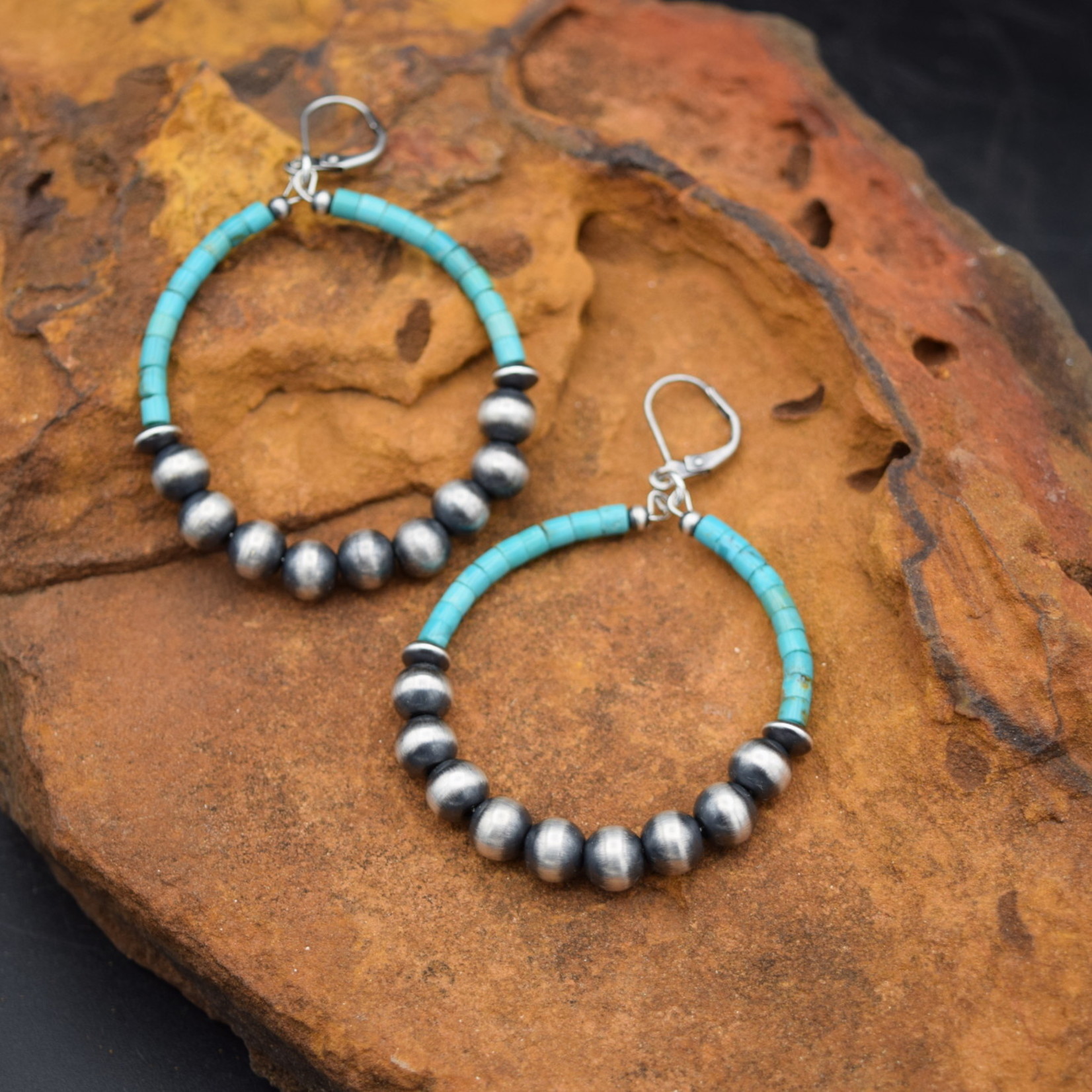 Navajo Pearl Turquoise Hoop Earrings