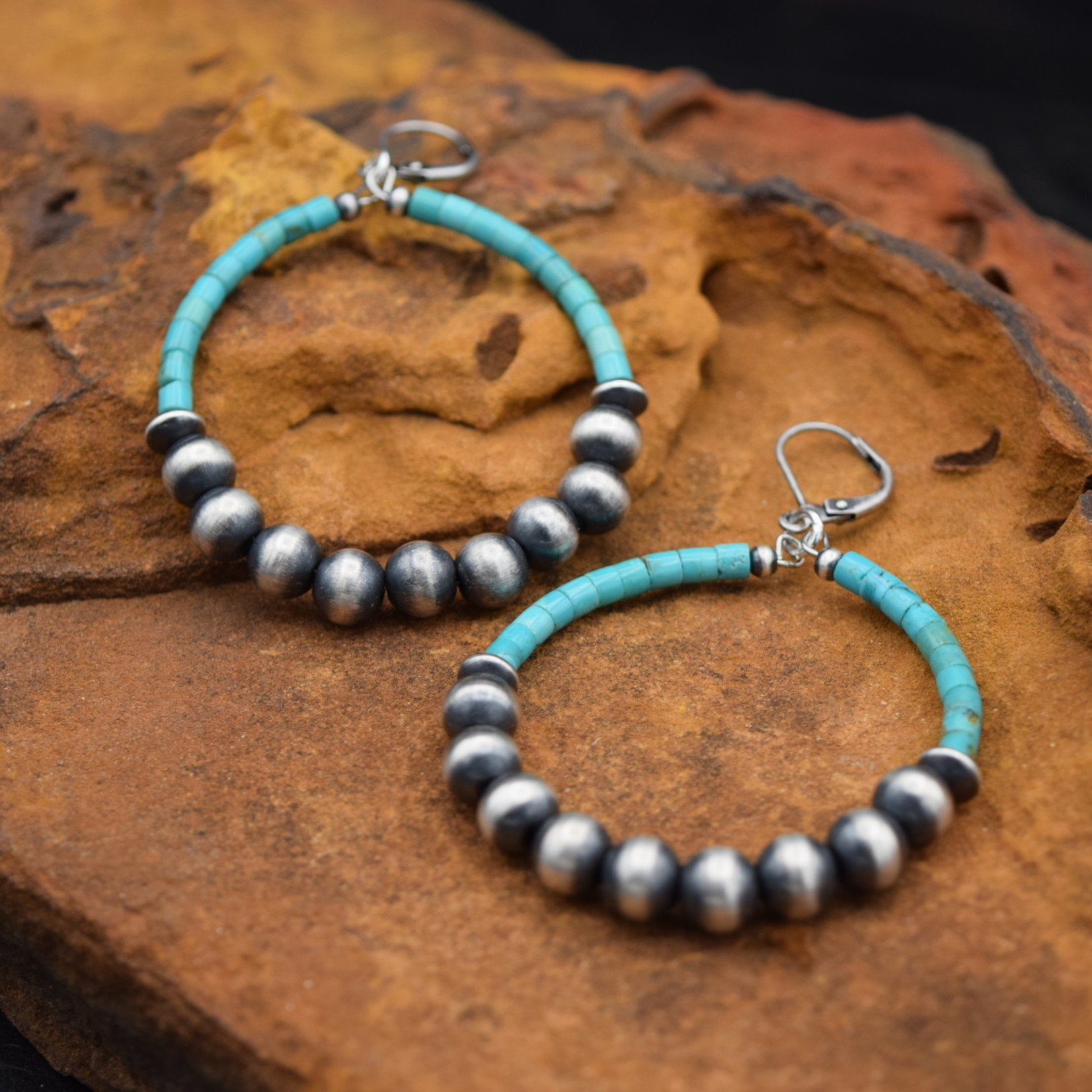 Navajo Pearl Turquoise Hoop Earrings