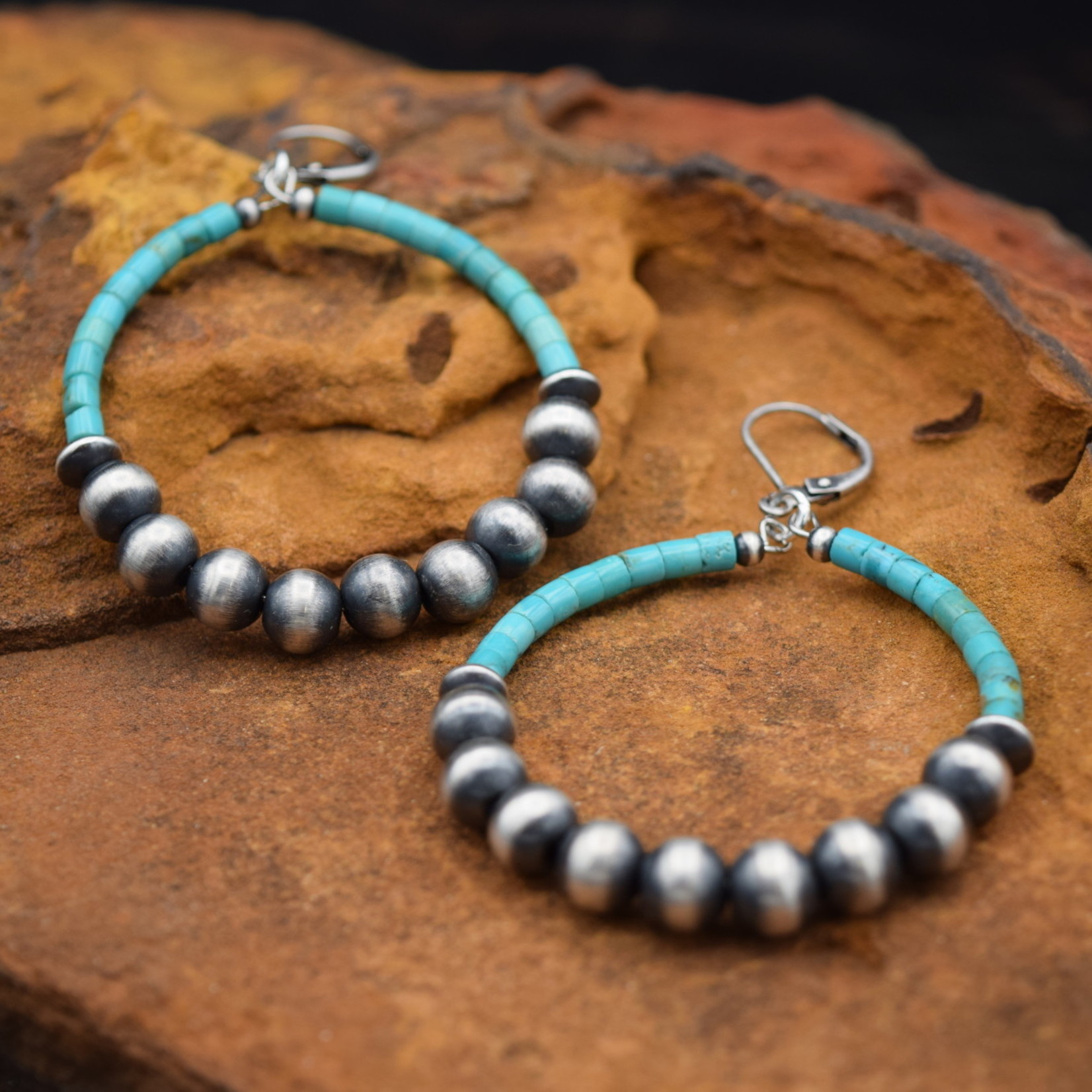 Navajo Pearl Turquoise Hoop Earrings