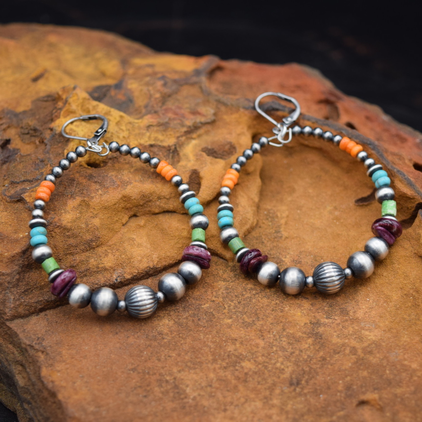 Navajo Pearl Multistone Hoop Earrings