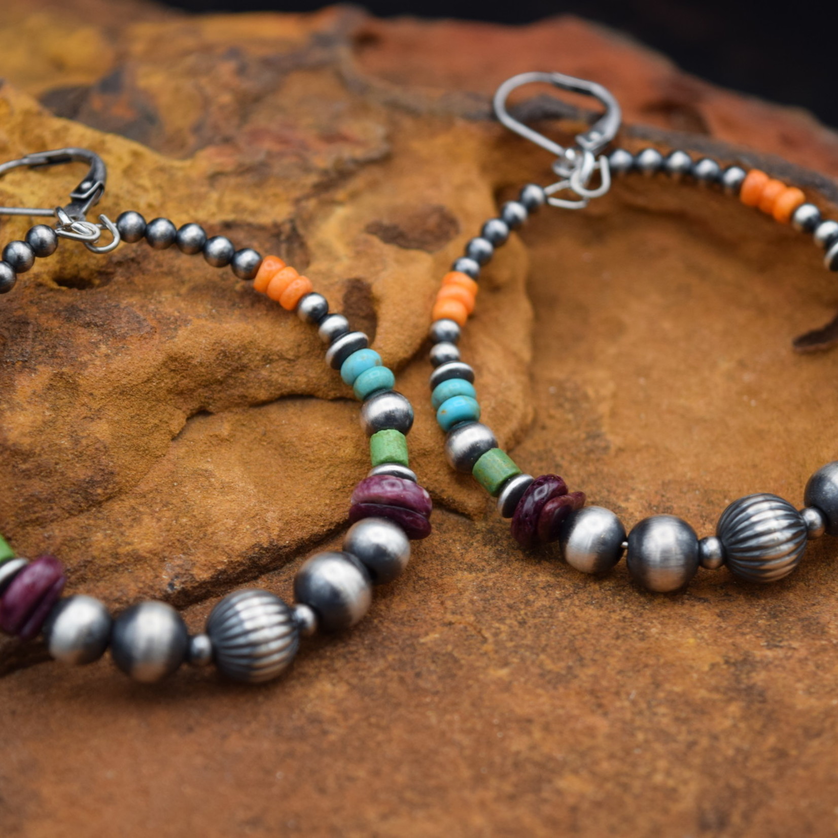 Navajo Pearl Multistone Hoop Earrings