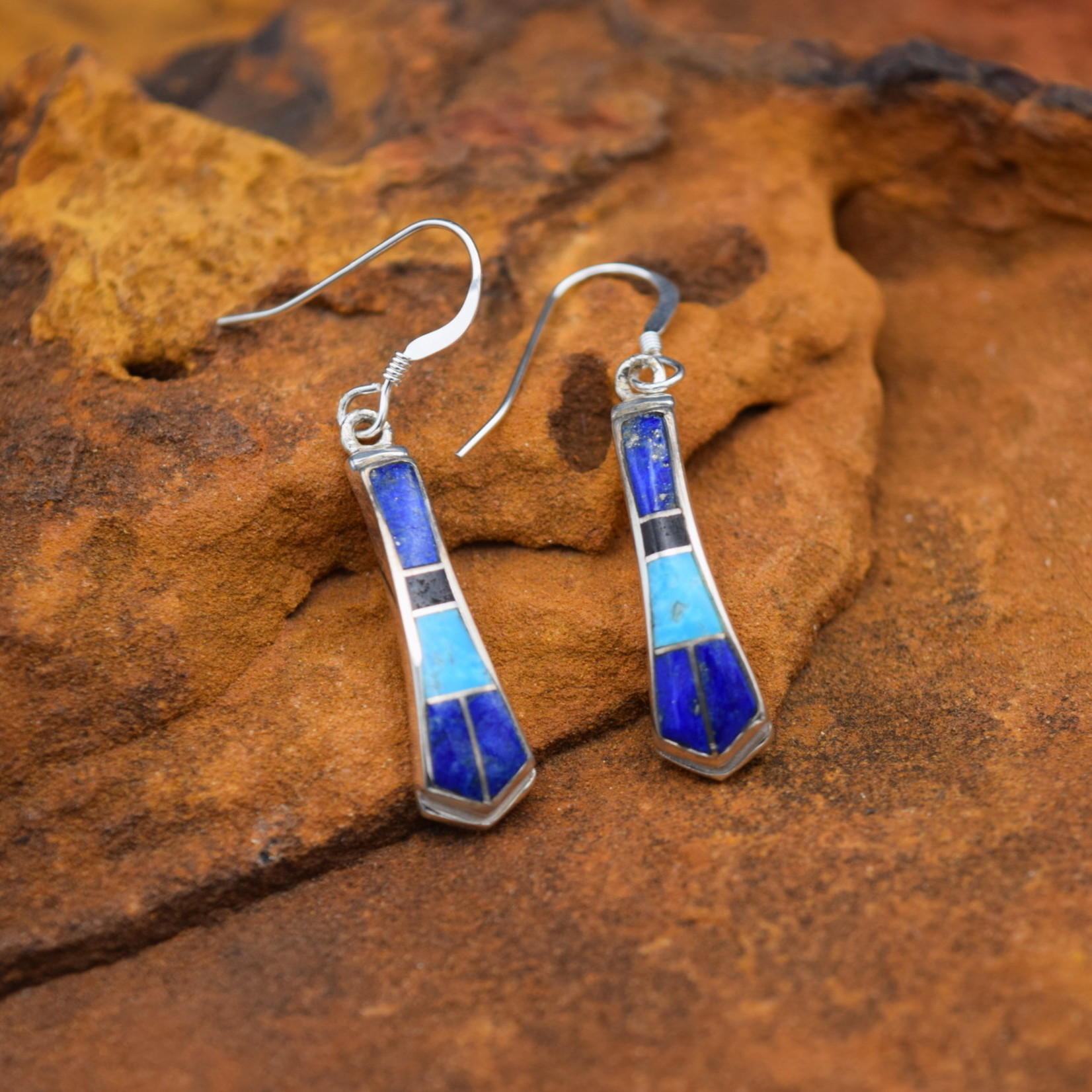 Blue Lapis & Turquoise Inlay Earrings