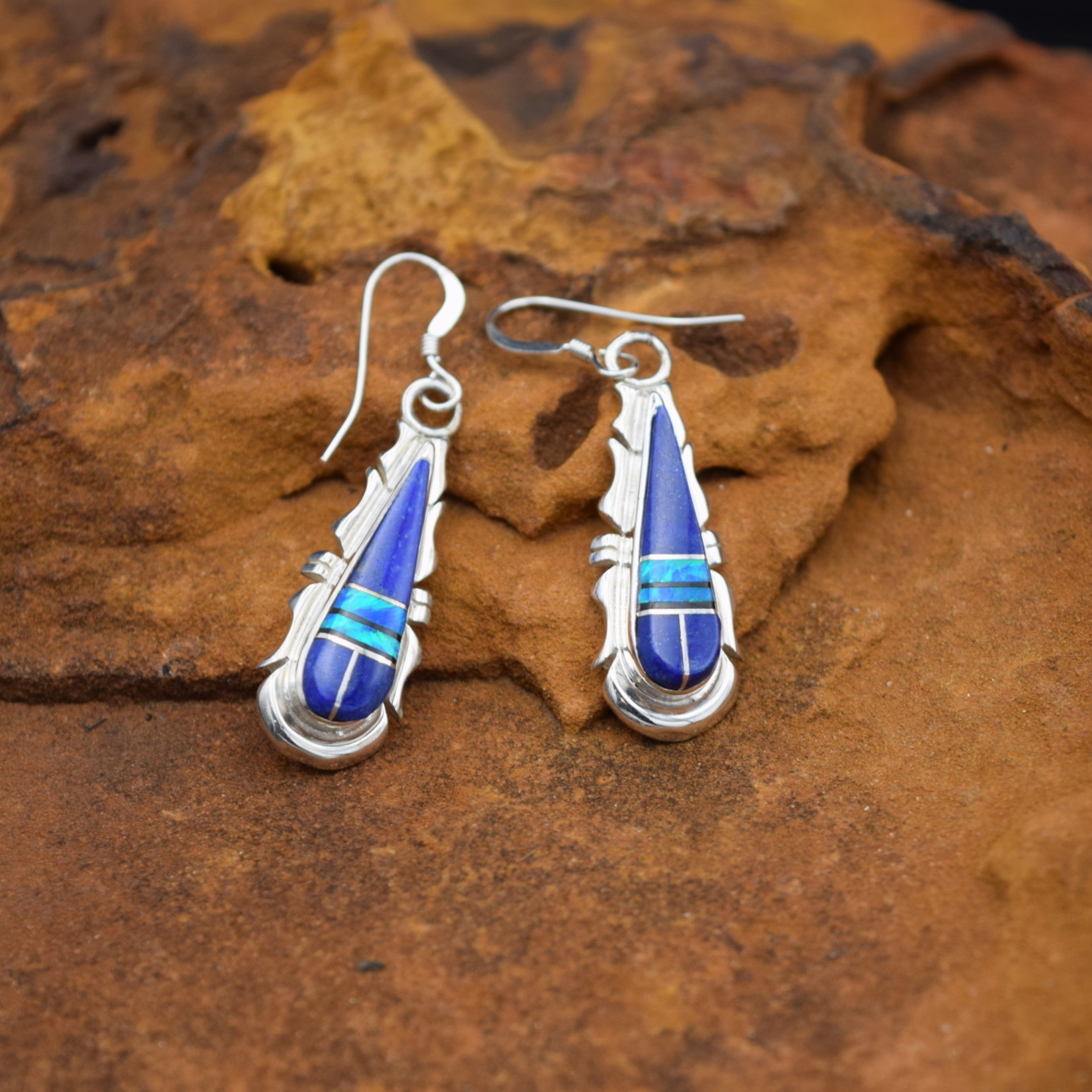 Lapis Blue Pearl Inlay Earrings