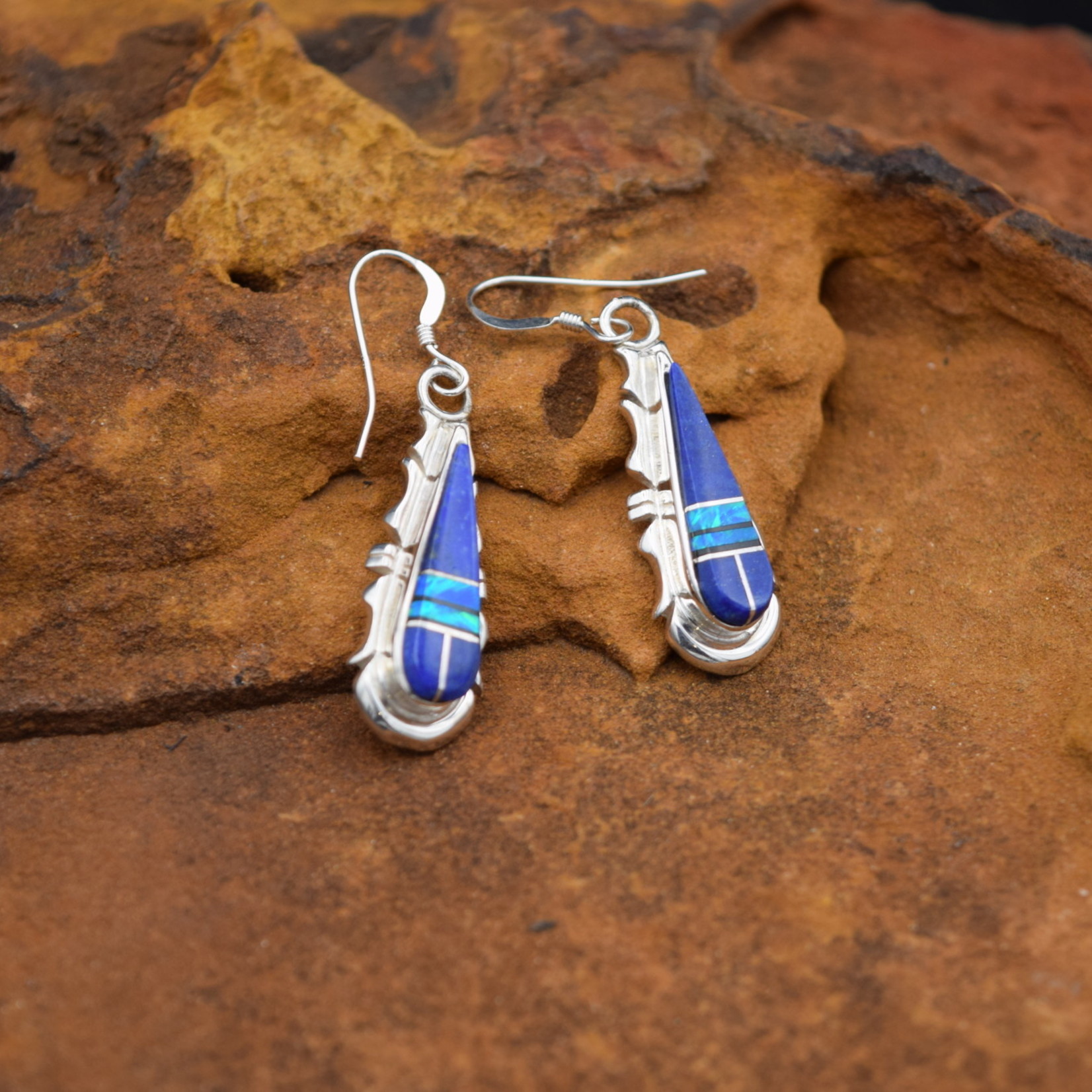 Lapis Blue Pearl Inlay Earrings