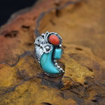 Mexican Silver Coral/Turquoise Ring (Size: 6.5)