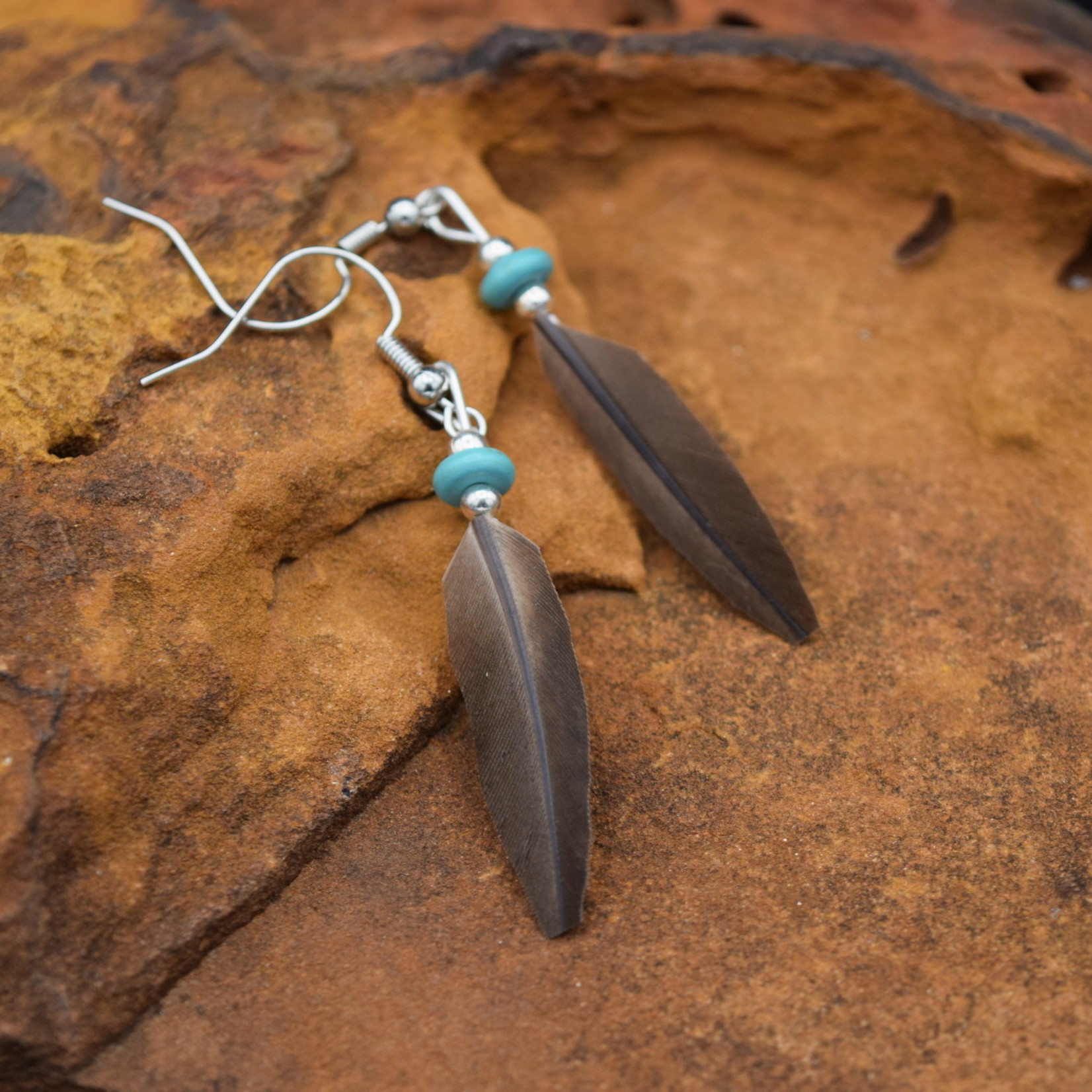 Brown Feather Turquoise Earrings