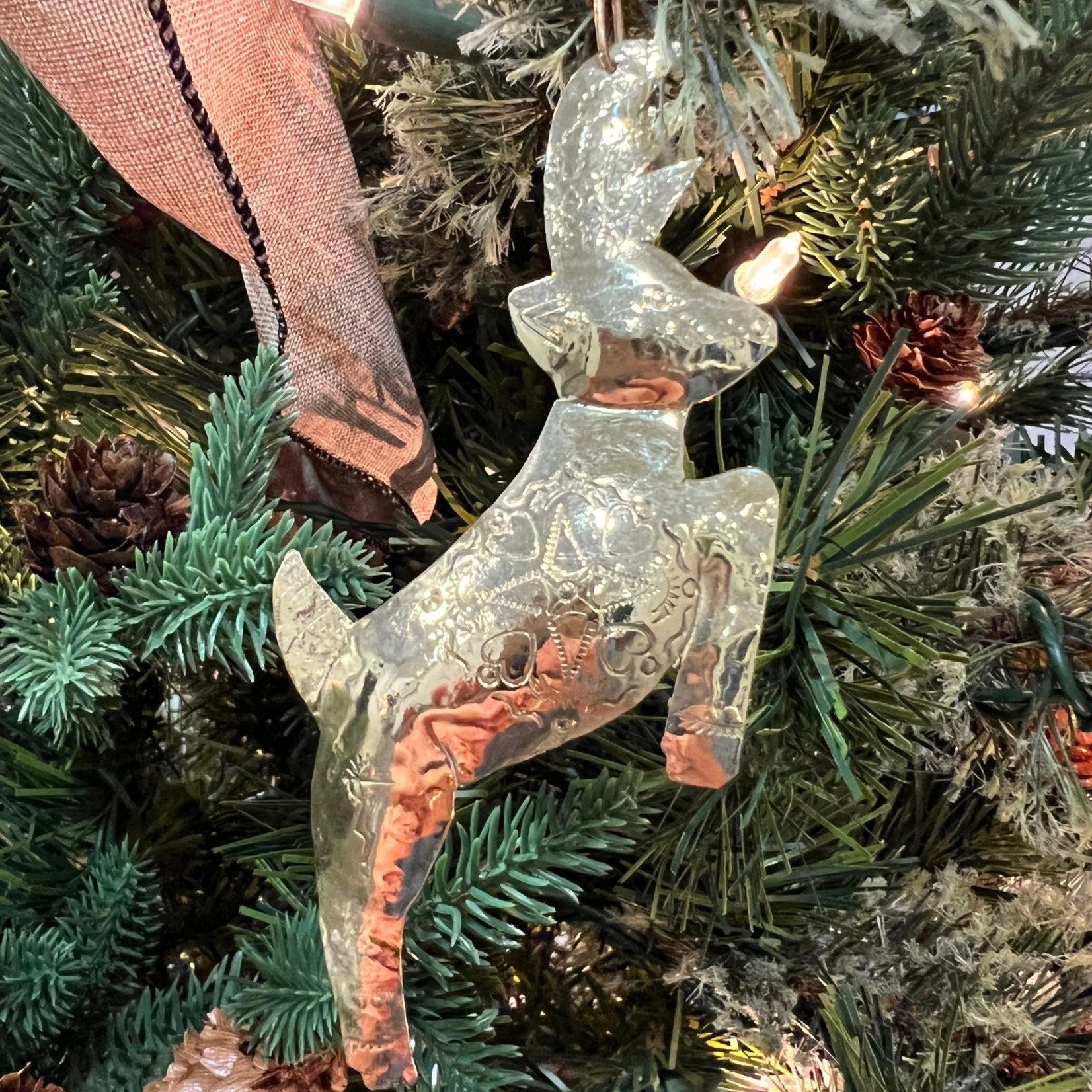"Reindeer" Red Brass Ornament by Fran Loretto (Jemez Pueblo) and Dylan Chiago (Pima)
