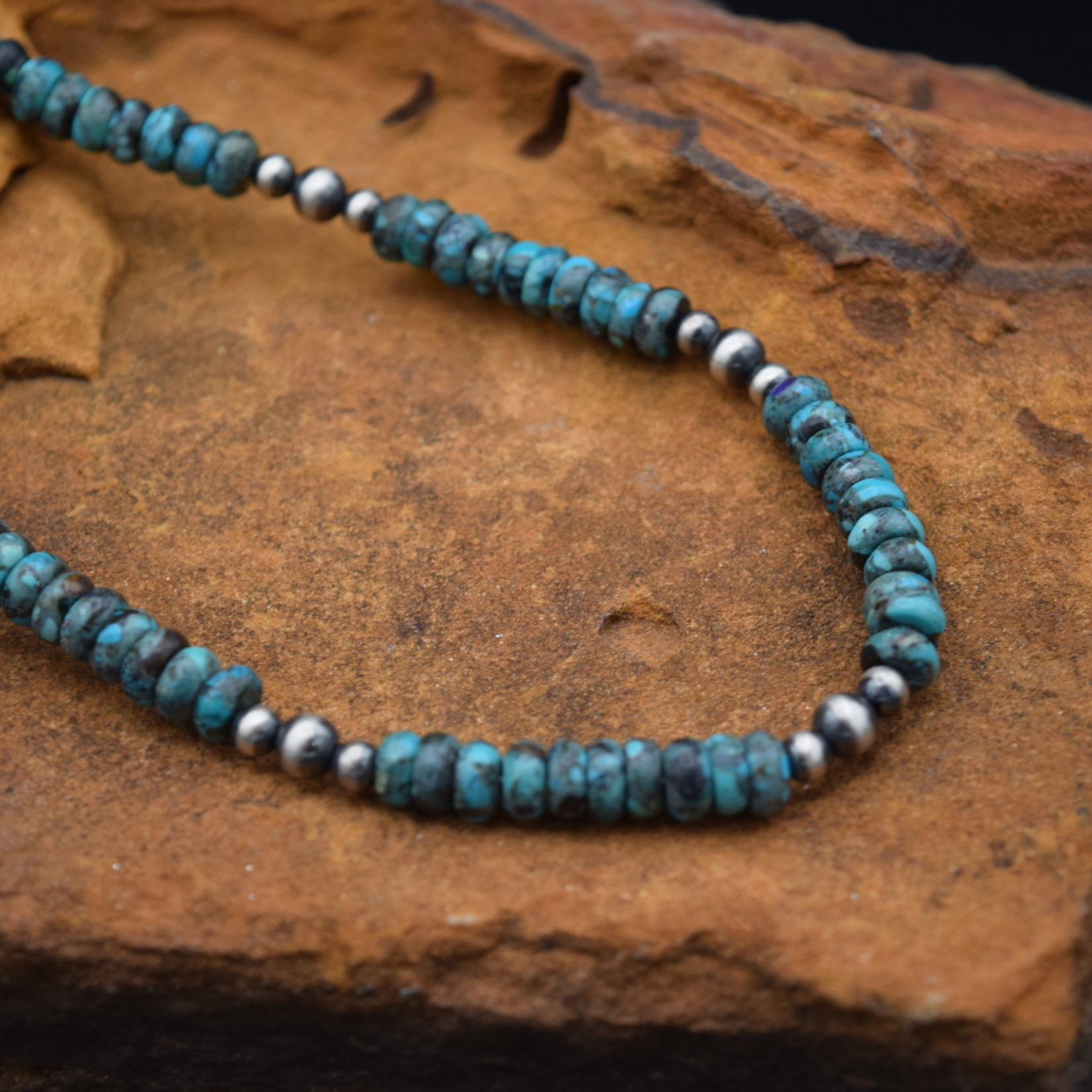 NAVAJO PEARL & TURQUOISE  NECKLACE [16"]