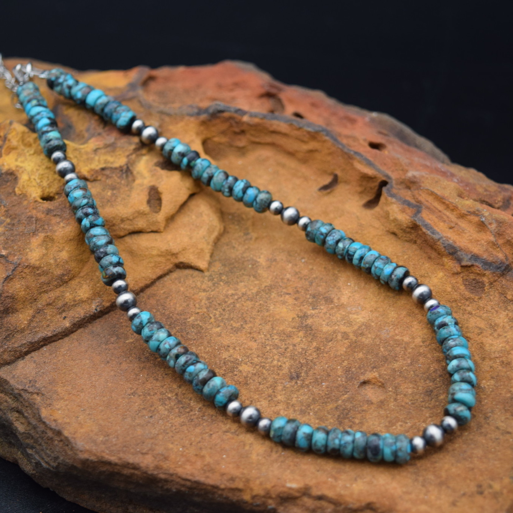 NAVAJO PEARL & TURQUOISE  NECKLACE [16"]