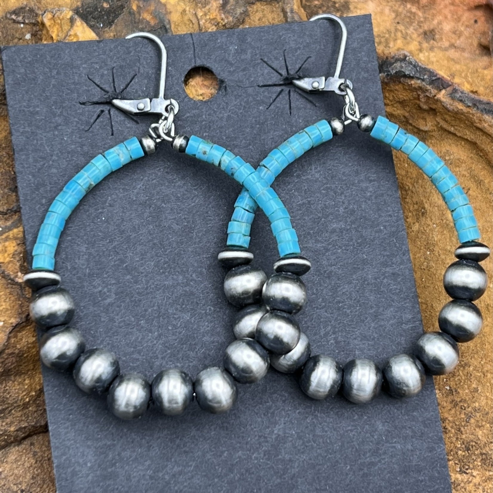 TURQUOISE & NAVAJO PEARL HOOP EARRINGS