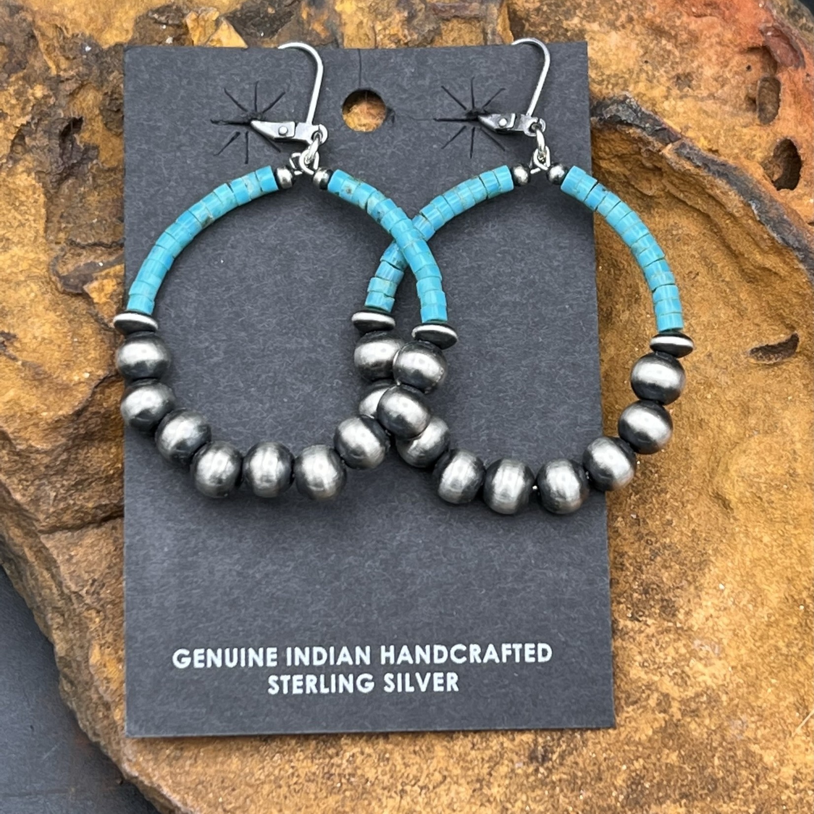 TURQUOISE & NAVAJO PEARL HOOP EARRINGS