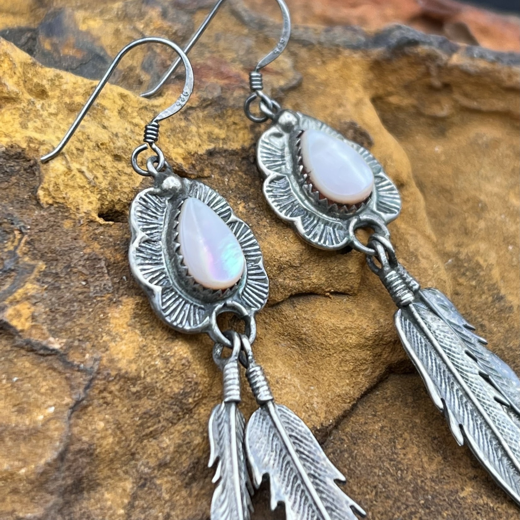 VINTAGE FEATHER PINK OPAL EARRINGS