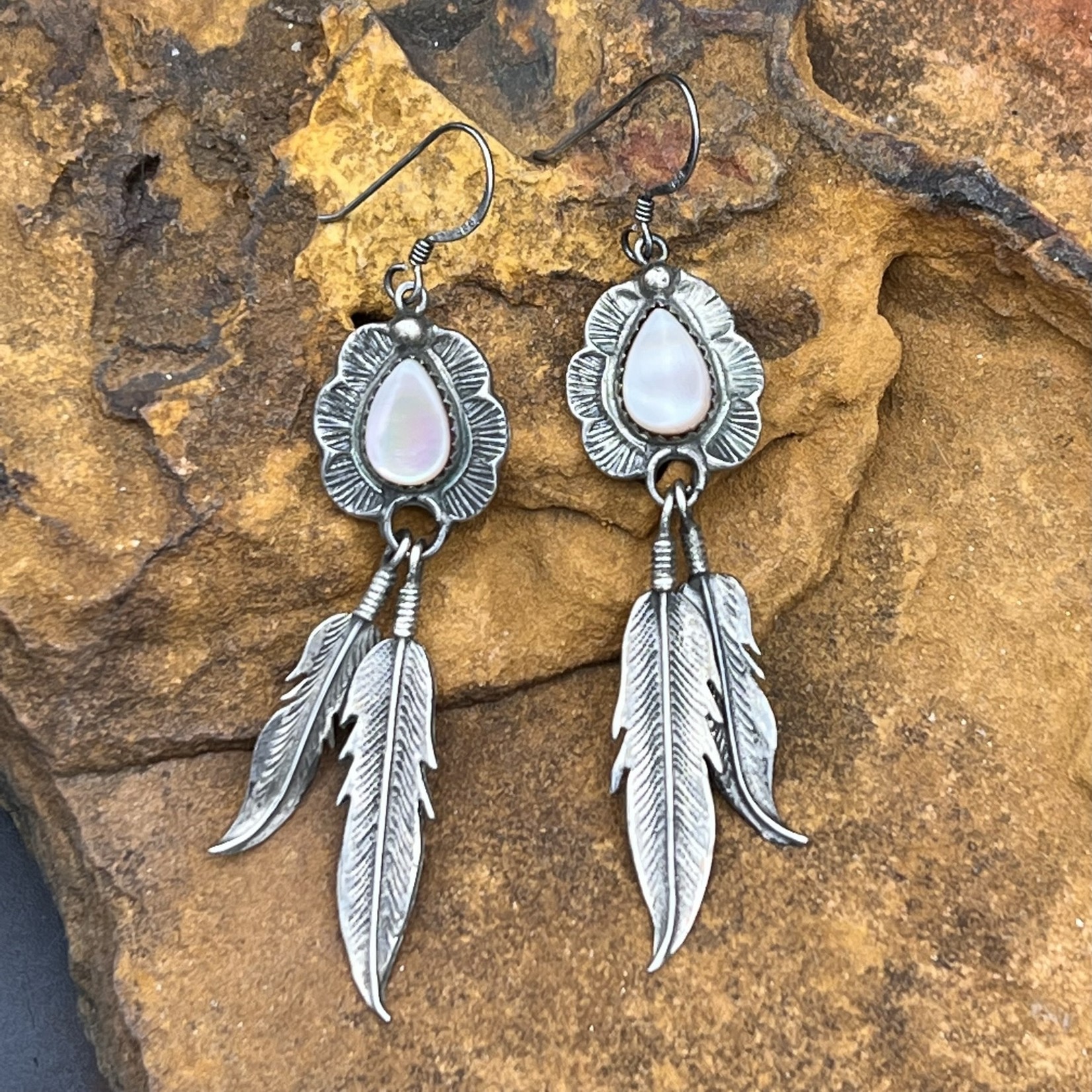 VINTAGE FEATHER PINK OPAL EARRINGS