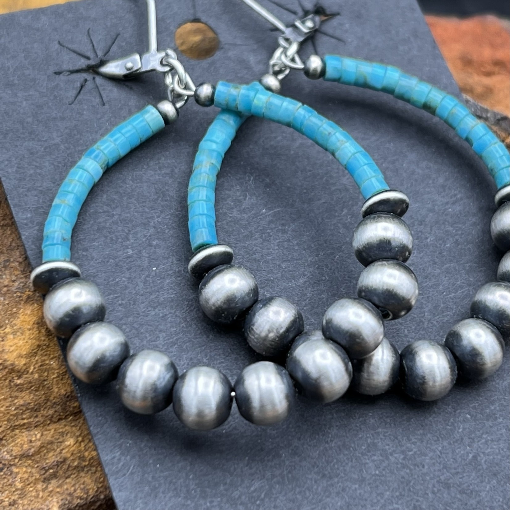 TURQUOISE & NAVAJO PEARL HOOPS