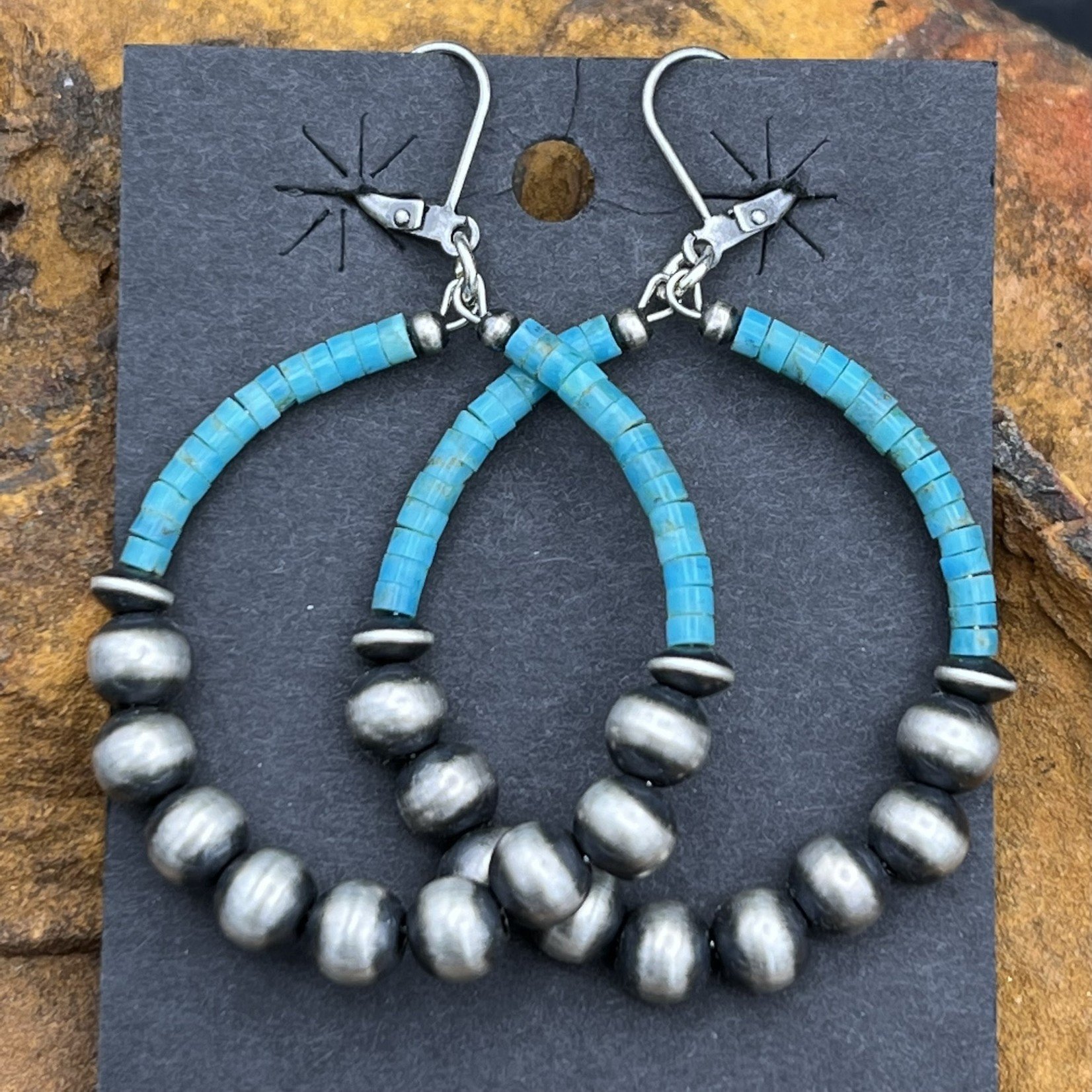 TURQUOISE & NAVAJO PEARL HOOPS