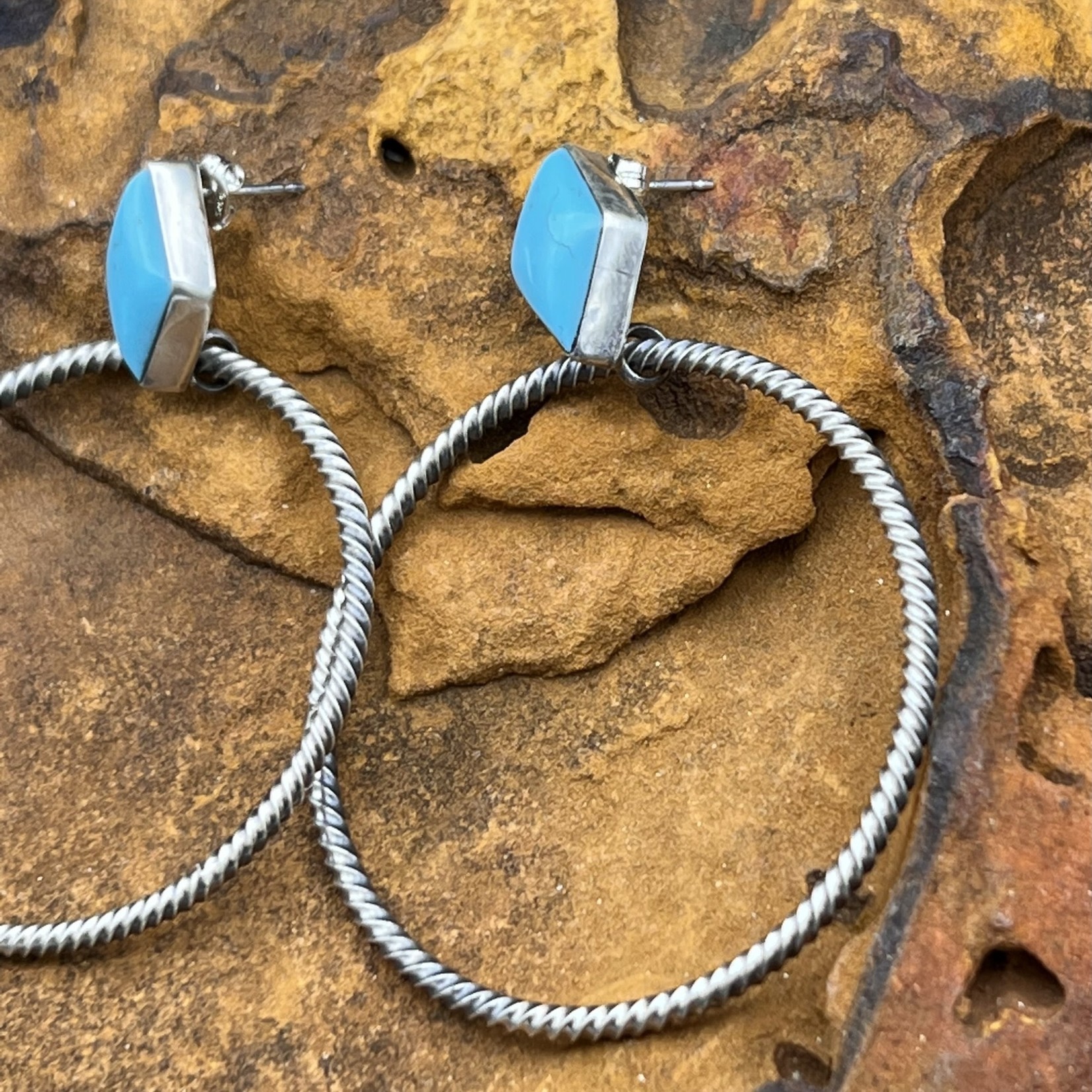 Silver Hoop Earrings w/ Turquoise