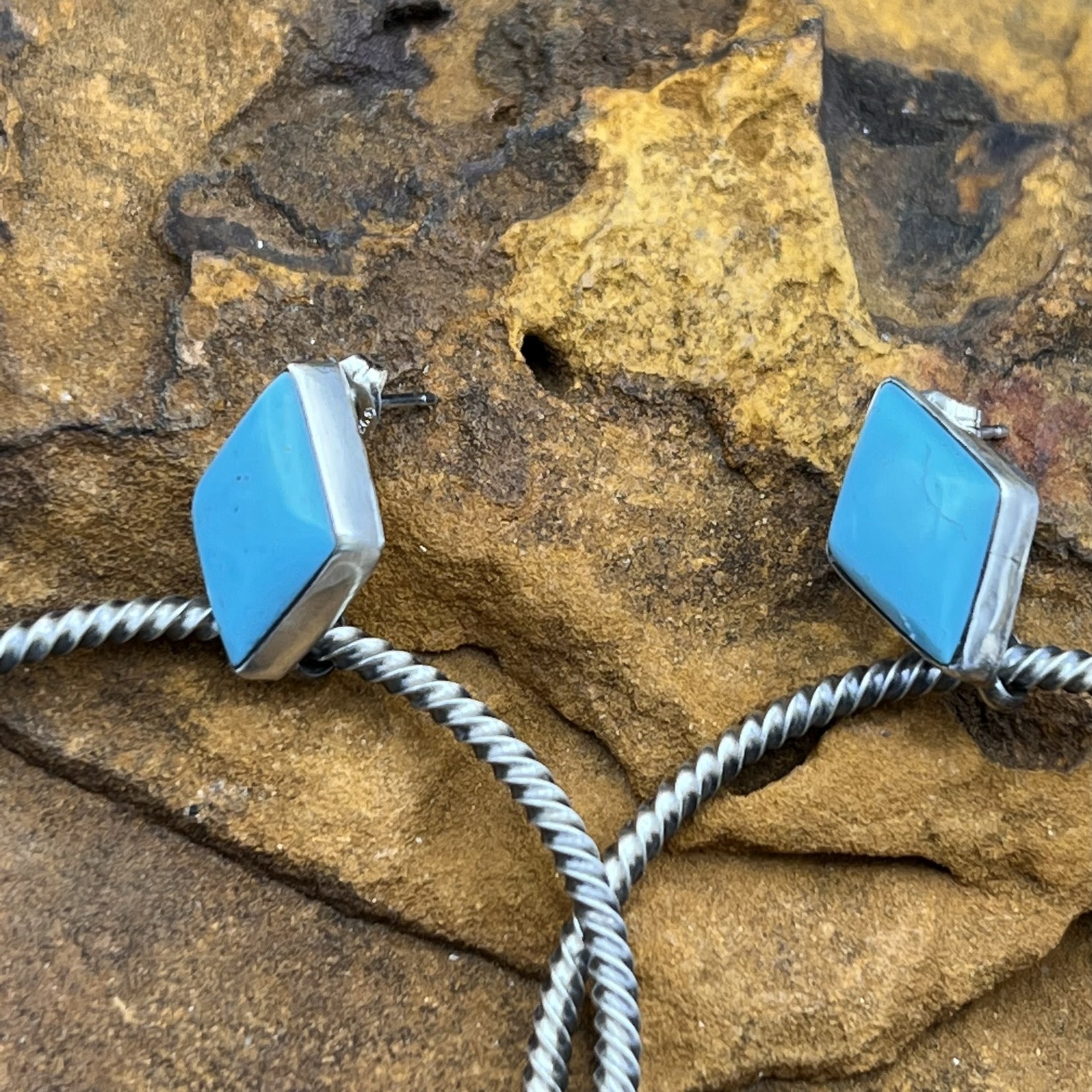 Silver Hoop Earrings w/ Turquoise