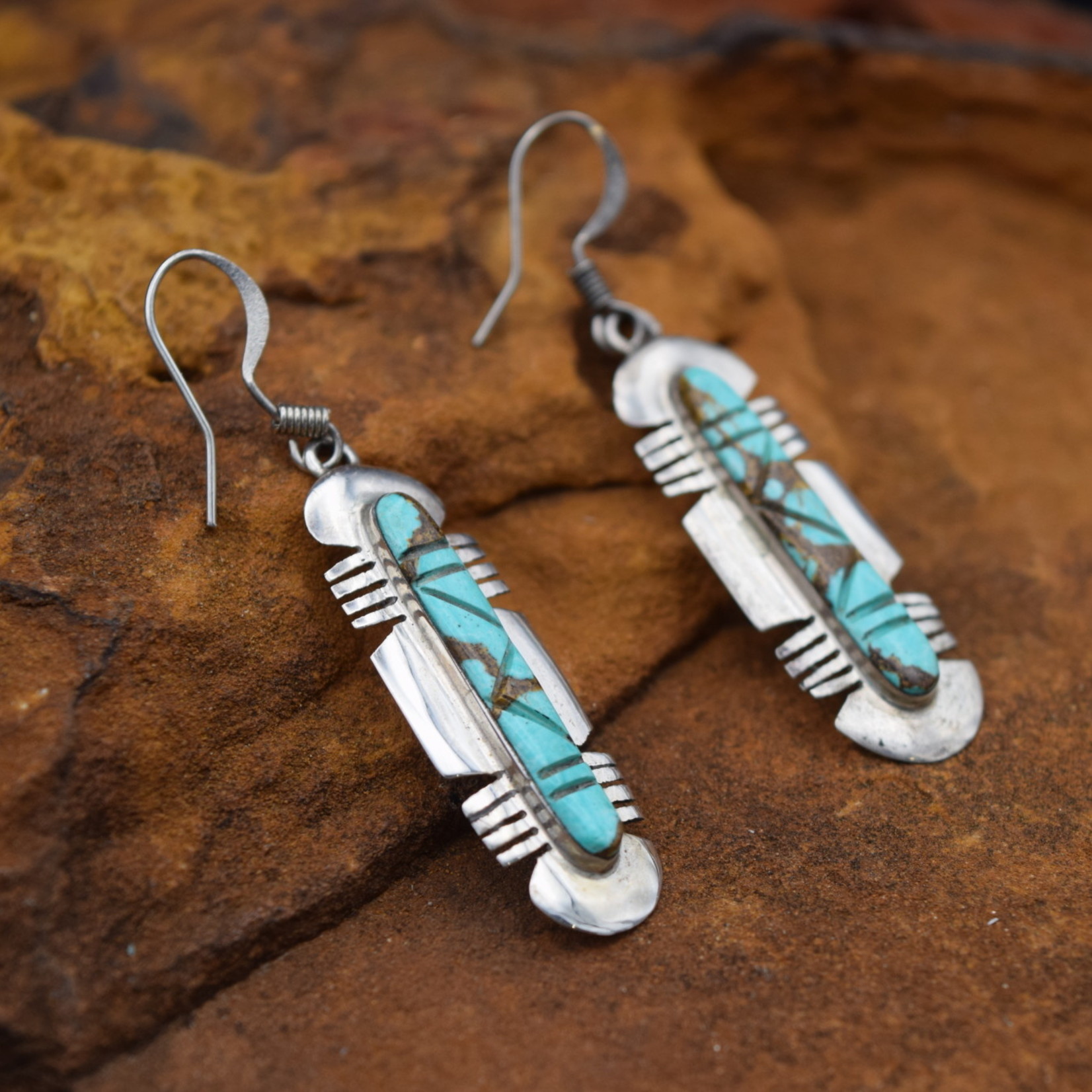 TURQUOISE INLAY FEATHER EARRINGS