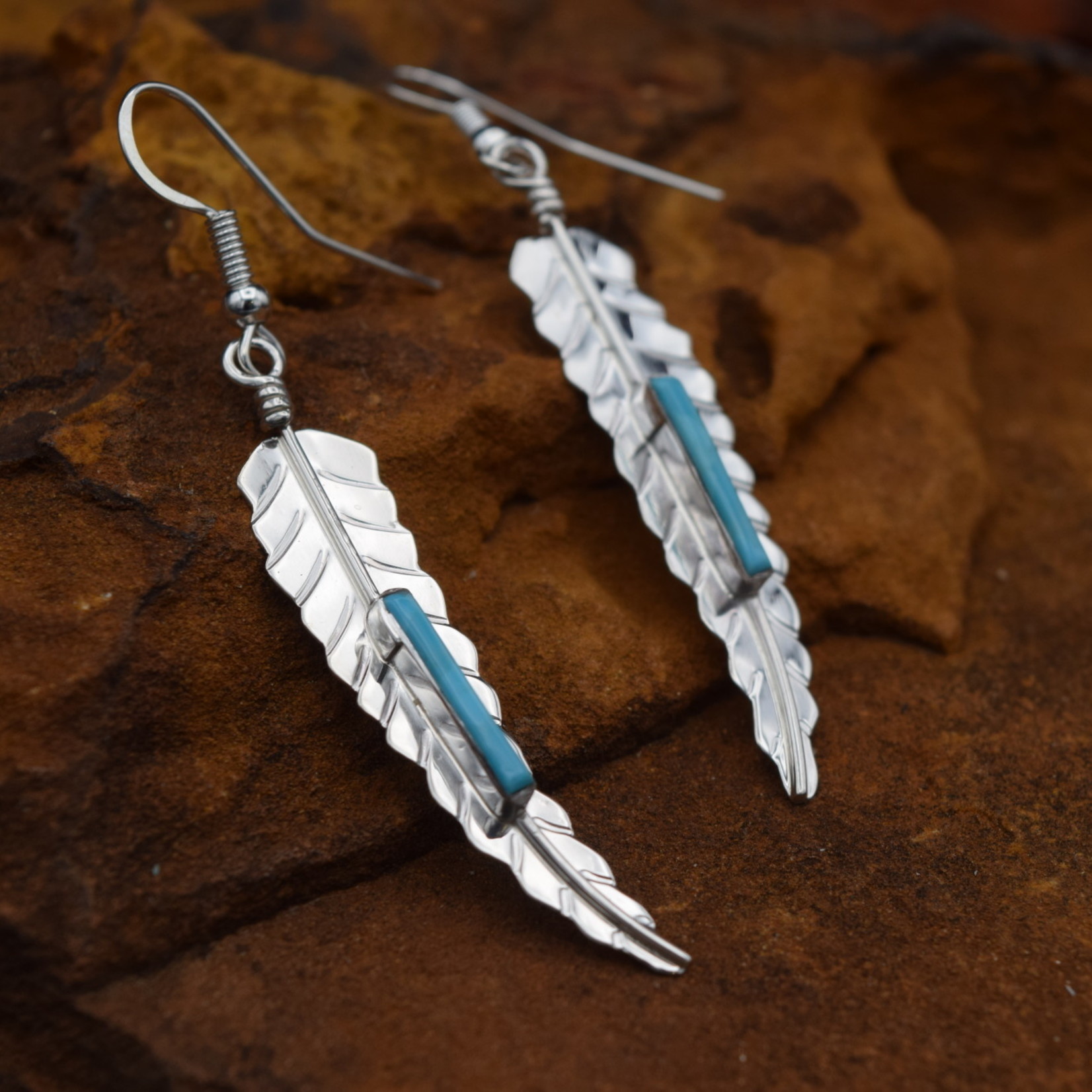 ALLEN BAMEY TURQUOISE FEATHER EARRINGS