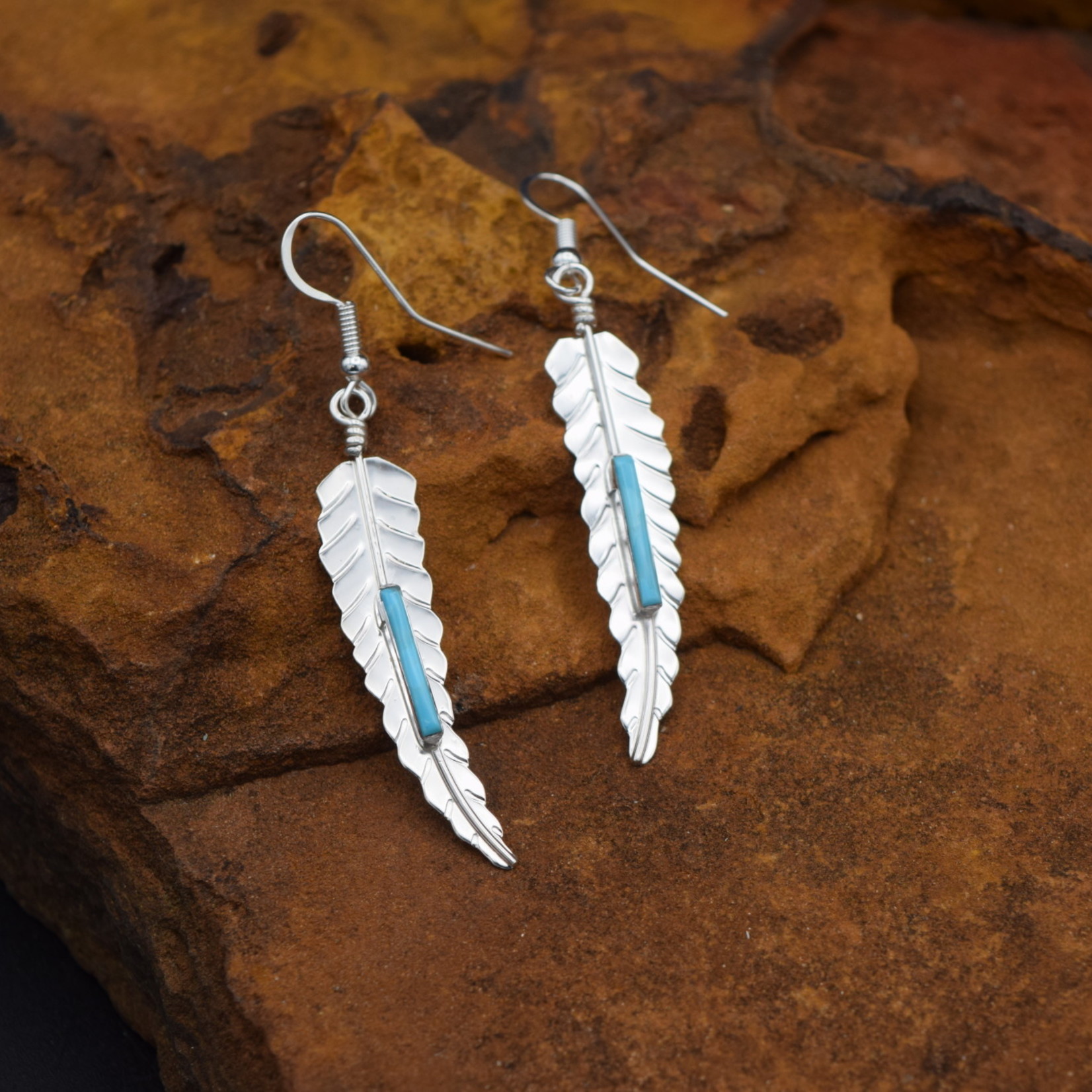 ALLEN BAMEY TURQUOISE FEATHER EARRINGS