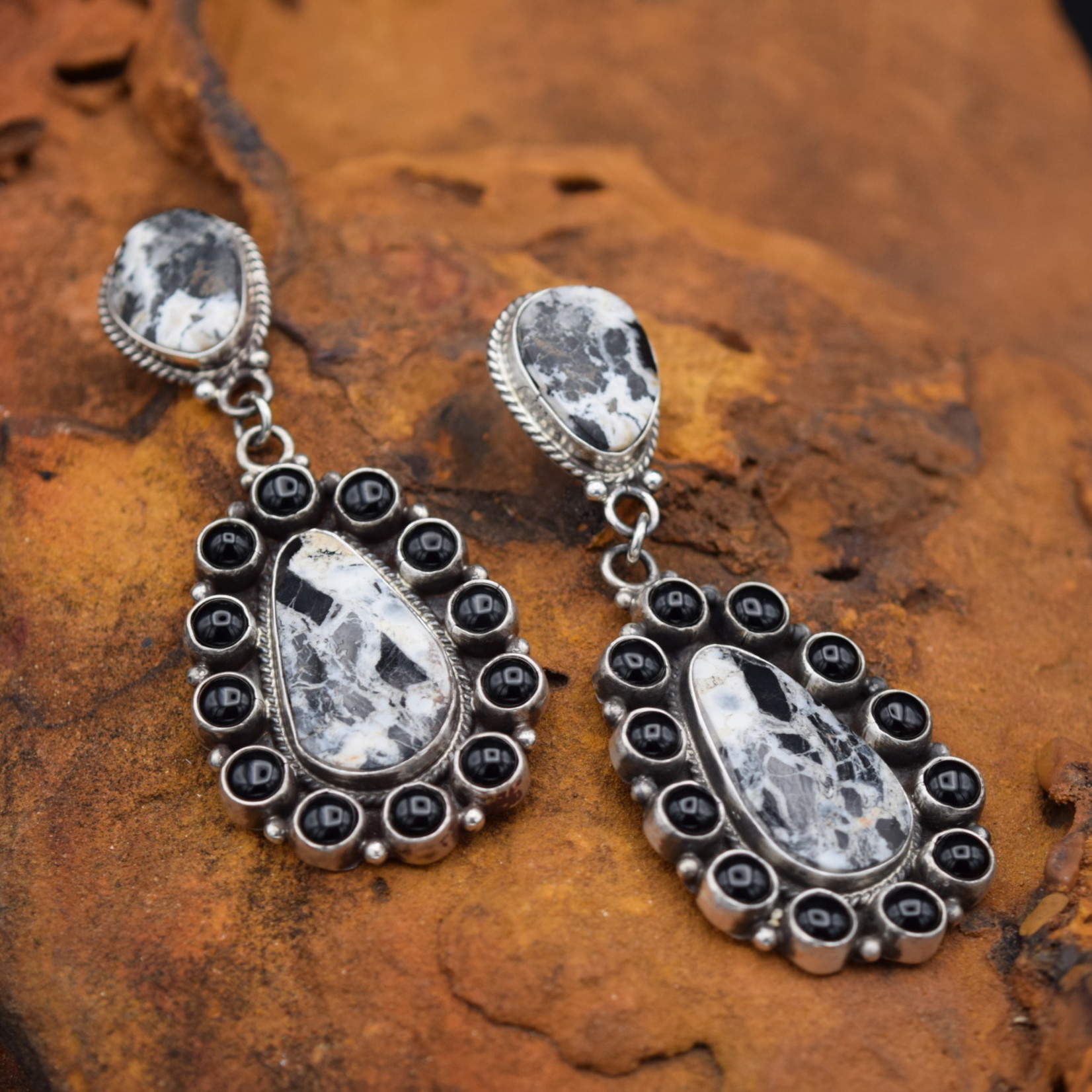 WHITE BUFFALO BLACK ONYX EARRINGS