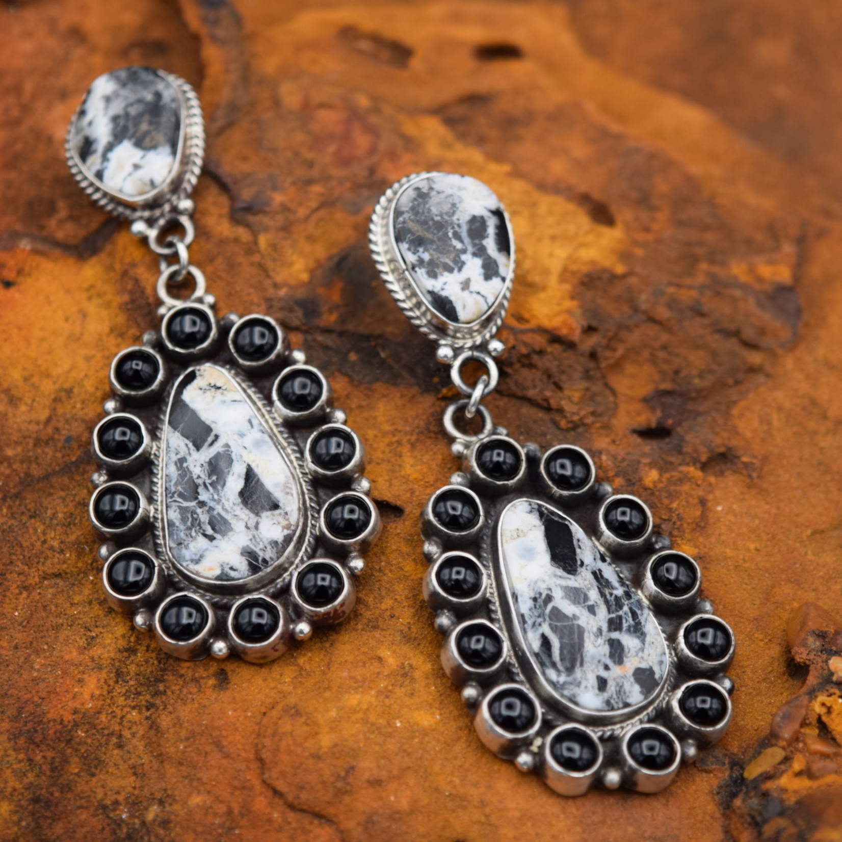 WHITE BUFFALO BLACK ONYX EARRINGS