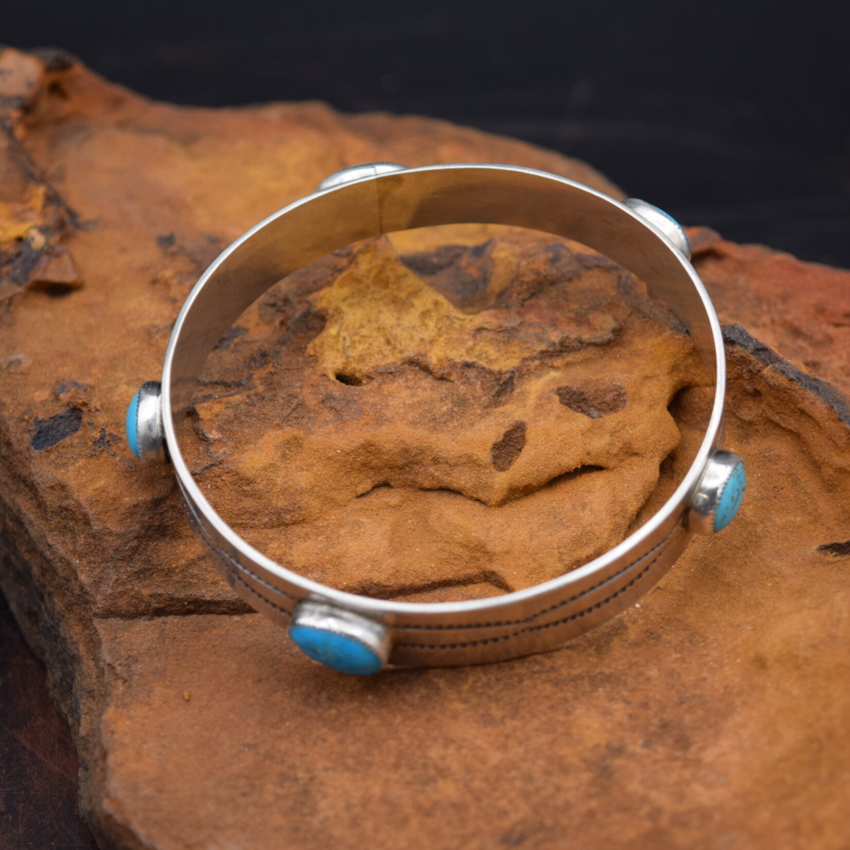 LARGE SILVER & TURQUOISE BANGLE BRACELET