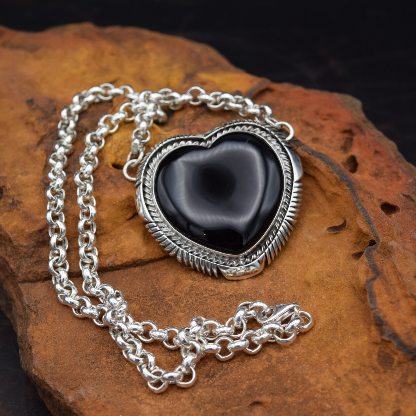 EDDIE SECATERO ONYX HEART NECKLACE