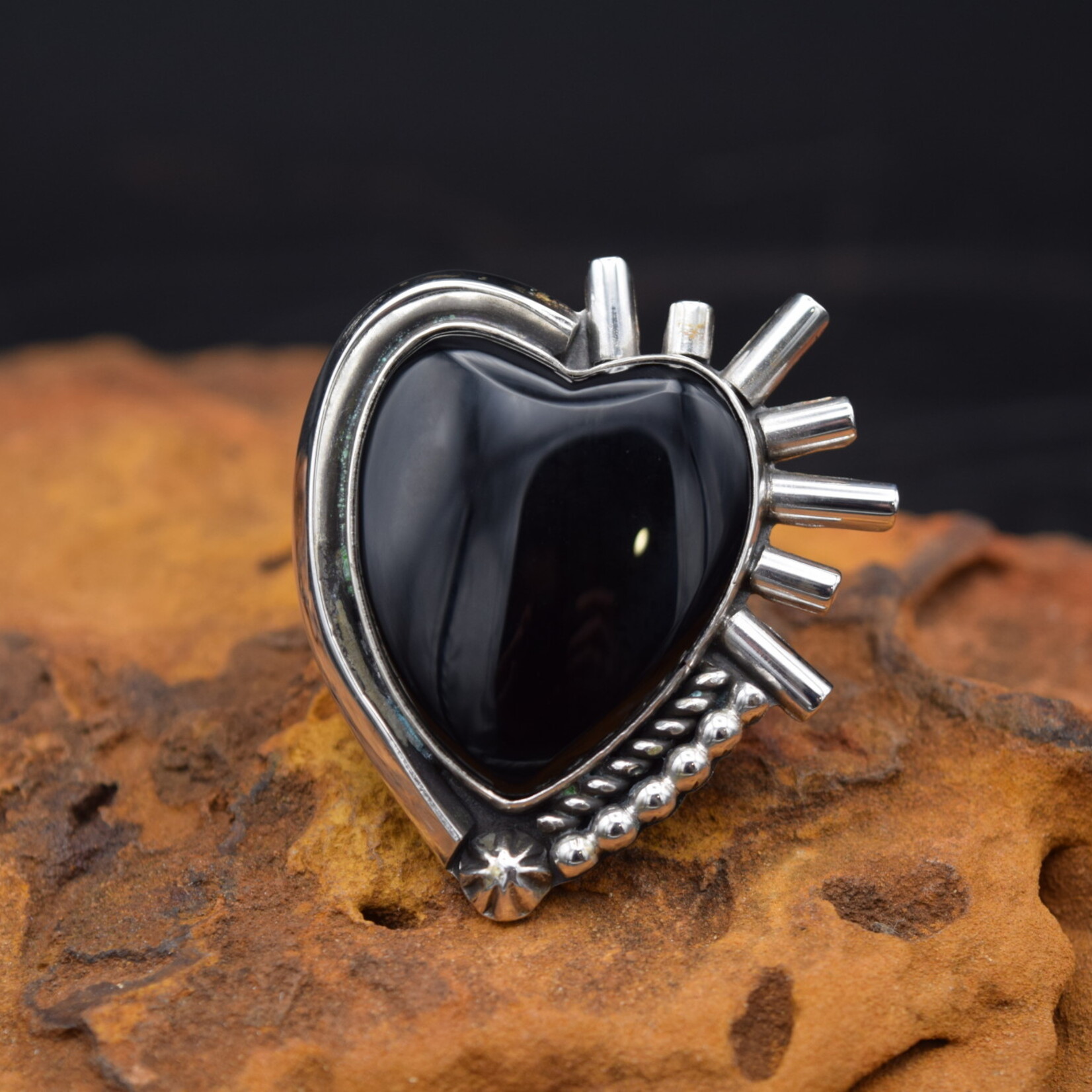 KRYSTALN PLATERO ONYX  HEART ADJUSTABLE RING