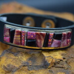 Black Leather Multi Spiny Stone Adjustable Bracelet