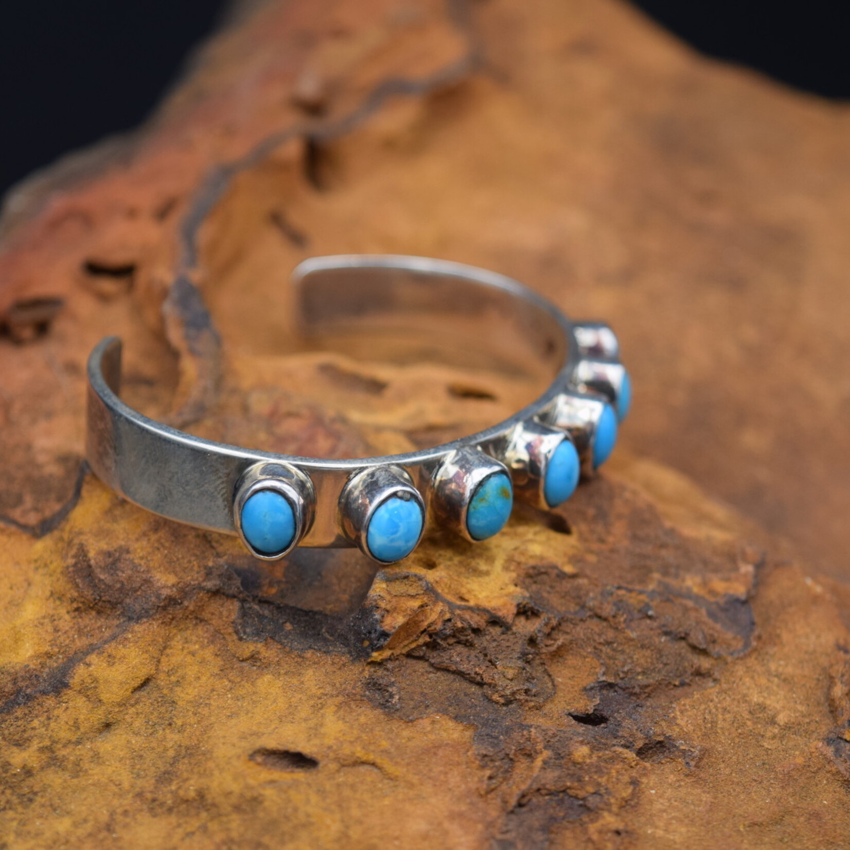 7 stone, Turquoise Stacker Cuff  [Size 6.5"]