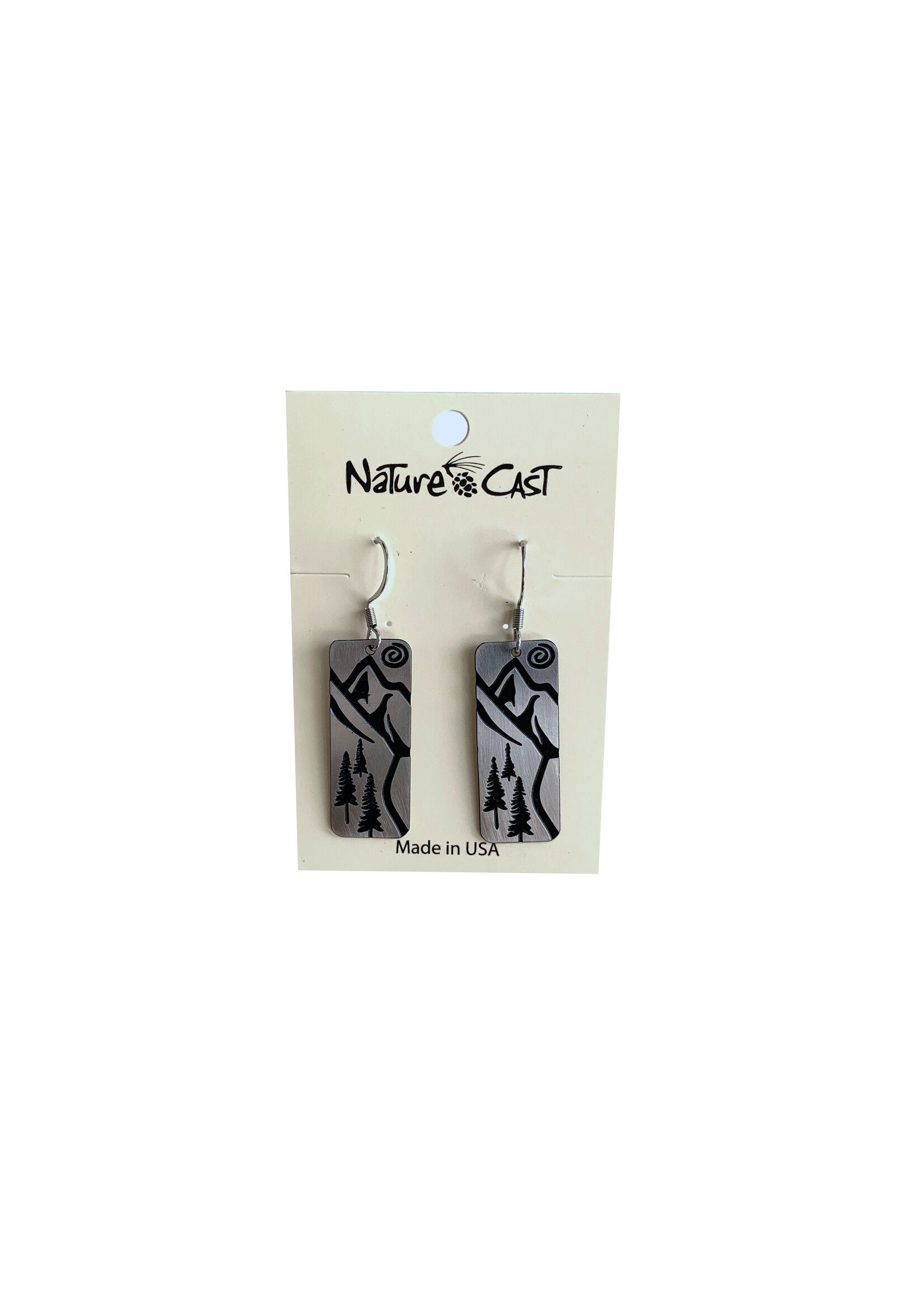 Mountain Rectangle Dangle Trail Silver Earrings