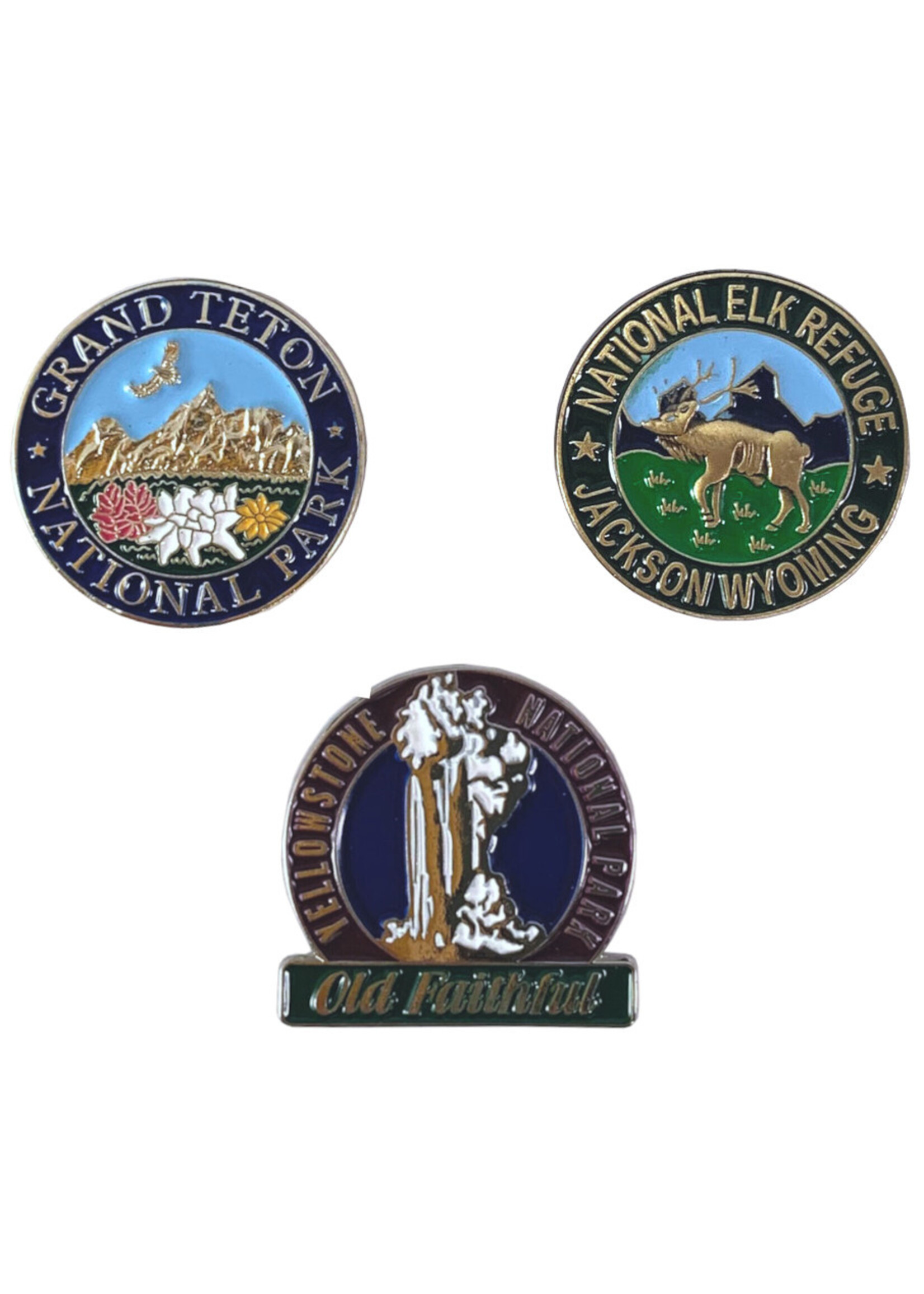 Collector's Set of 3 Pins-Grand Teton NP, Nat'l Elk Refuge, and Yellowstone NP