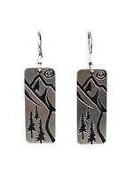 Mountain Rectangle Dangle Trail Silver Earrings