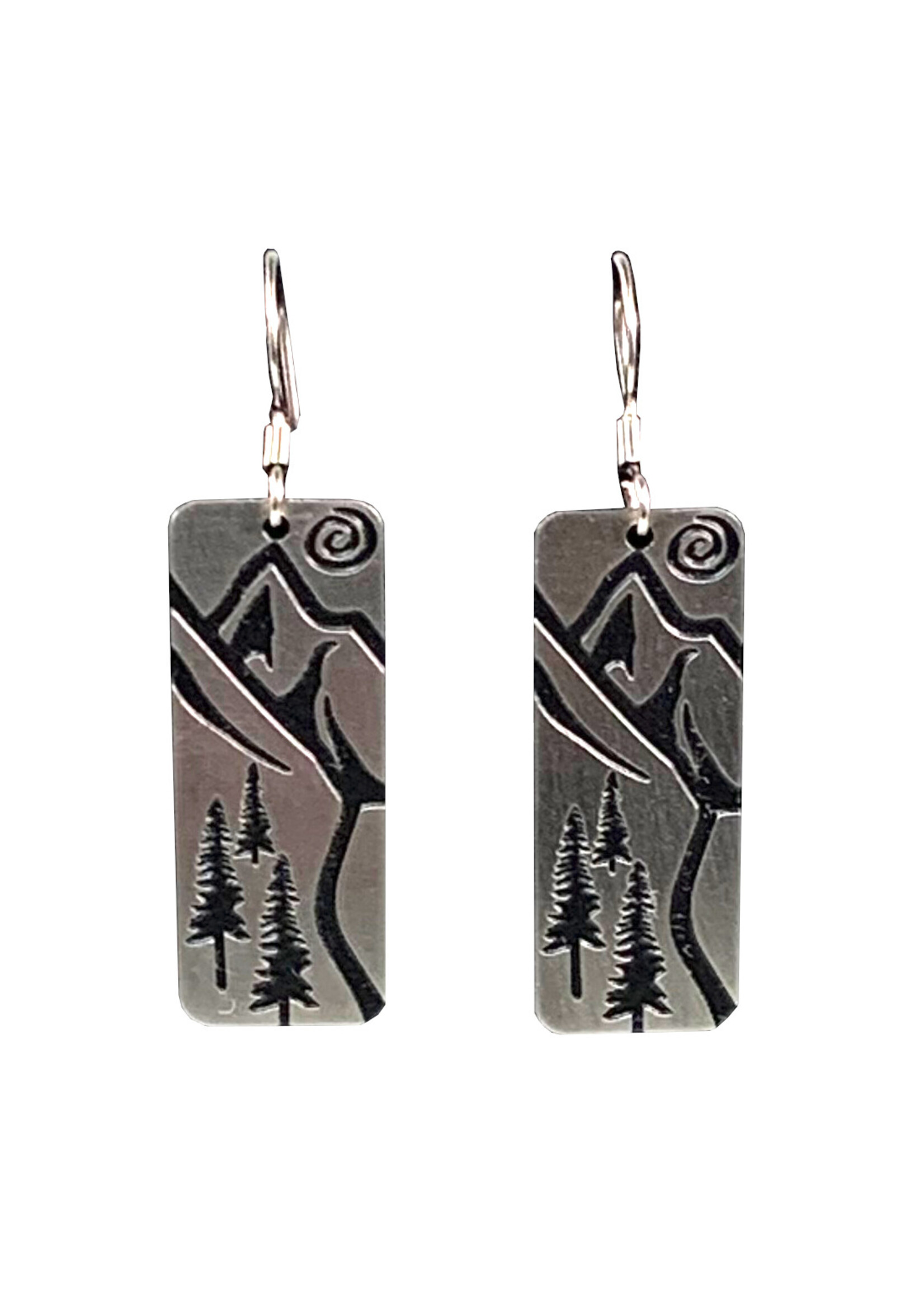 Mountain Rectangle Dangle Trail Silver Earrings